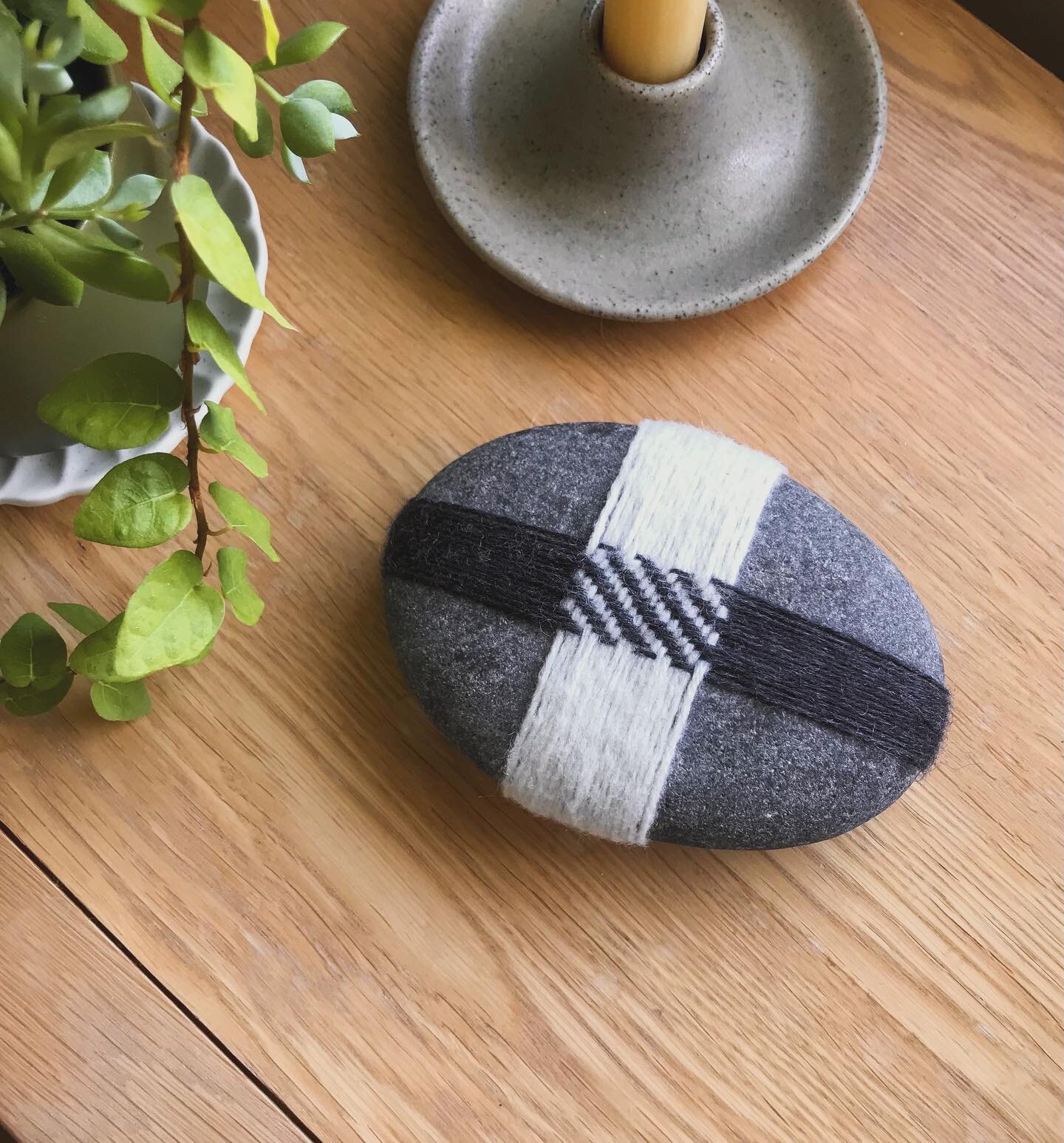 My son has given me a cold so to keep my hands busy while I rested, I thought I&rsquo;d give rock weaving a go. It was fun! I was making it up as I went along, so the underneath of the stone is a hot mess (which is okay) 😀 This was inspired by the b