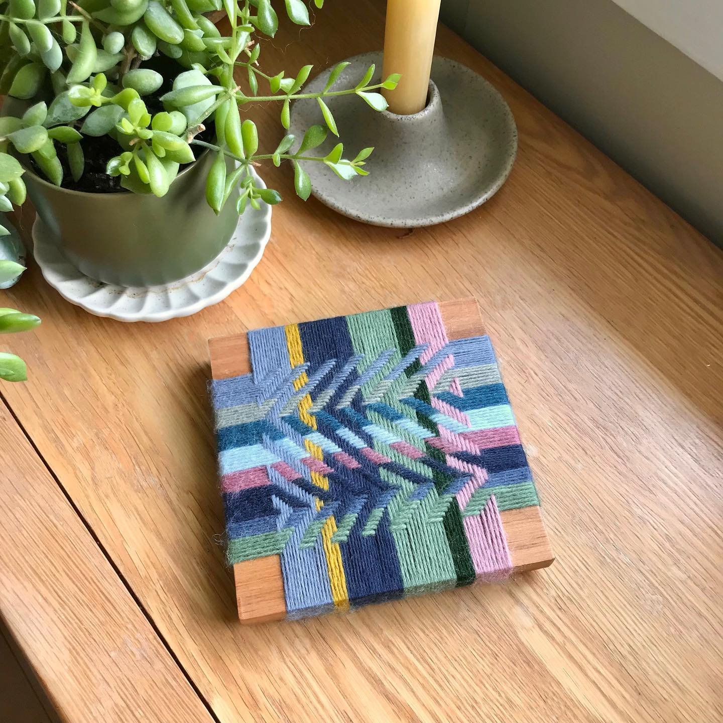 This cutie is still available 💛 &lsquo;Wild-Built&rsquo;, 11cm x 11cm x 1.5cm, wool and reclaimed rimu. $35 plus postage. DM if you&rsquo;re interested ✨ All profits will go to an Aotearoa women&rsquo;s charity.