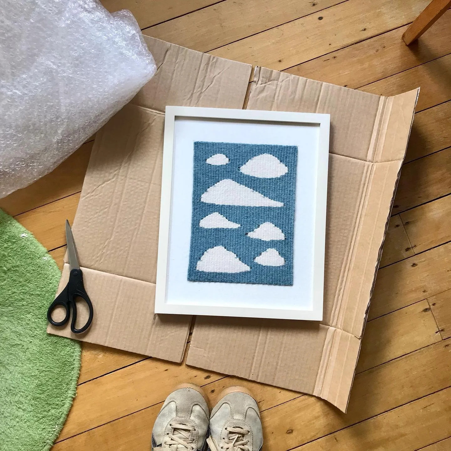 Packaging up this cloud weaving today so I can send it out to its new owner. It was part of the latest raffle run by @crochet_for_palestine which raised over $5K in support of Palestine and I&rsquo;m grateful to have been part of that. Free Palestine