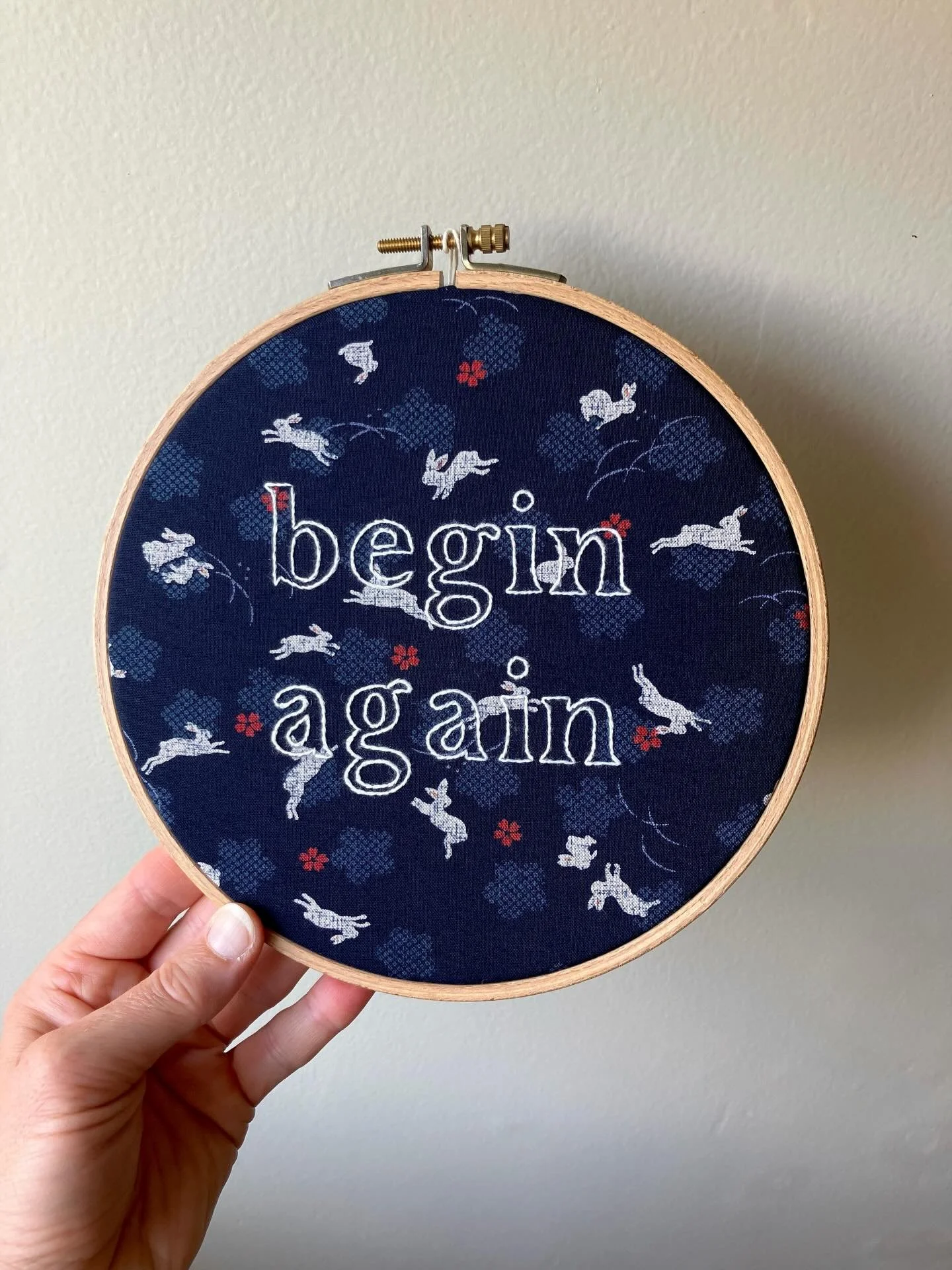 I haven&rsquo;t found my way back to weaving this half of the year but I have been stitching in different forms. I made this one for myself as a reminder for my meditation practice. Should I make these (of varying phrases) to sell? Could that be a th