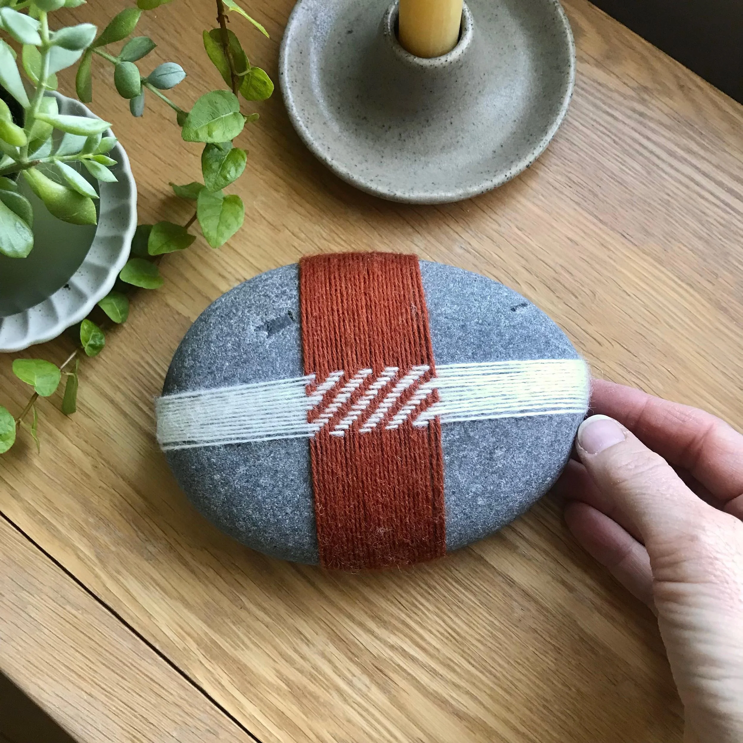 My friend who&rsquo;s a primary teacher is going to teach her class about weaving so I&rsquo;ve woven a rock for them ☺️🪨🪡