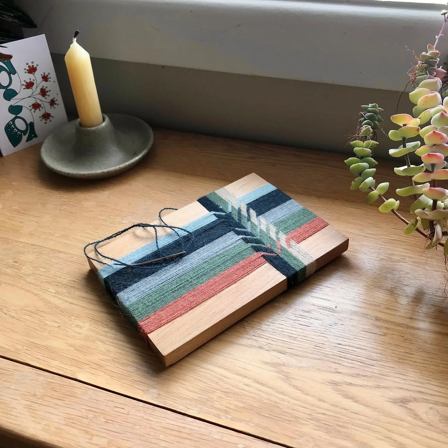 Looking good ☺️ Even when I try to do a new colourway they always end up looking like one of my weavings. I suppose that&rsquo;s okay! I am going to try one in only green tones after this.