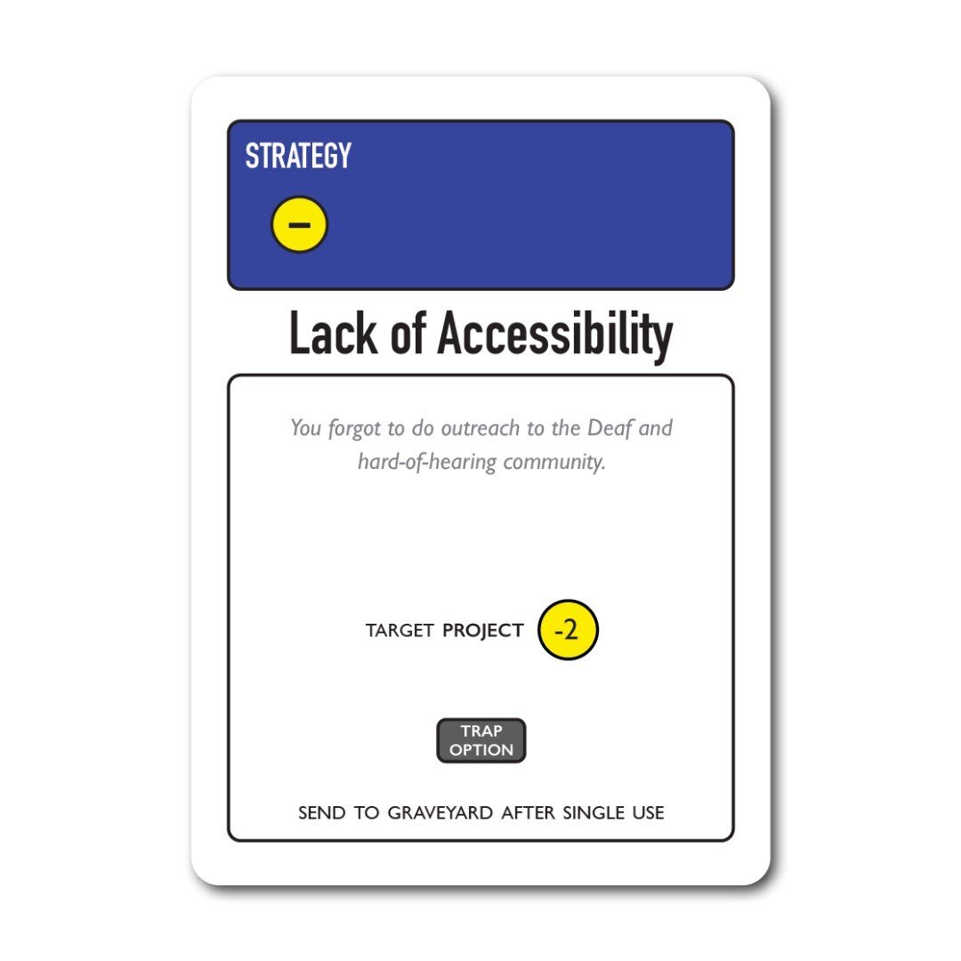 Lack of Accessibility
* * * * * * 
#lack #accessibility #deaf #hardofhearing #community #outreach #inclusion 
#culturecapital #cardgame #performance #liveart #theatre #dance #publicfunding#canadianart #contemporaryart #design #tabletopgames #tradingc