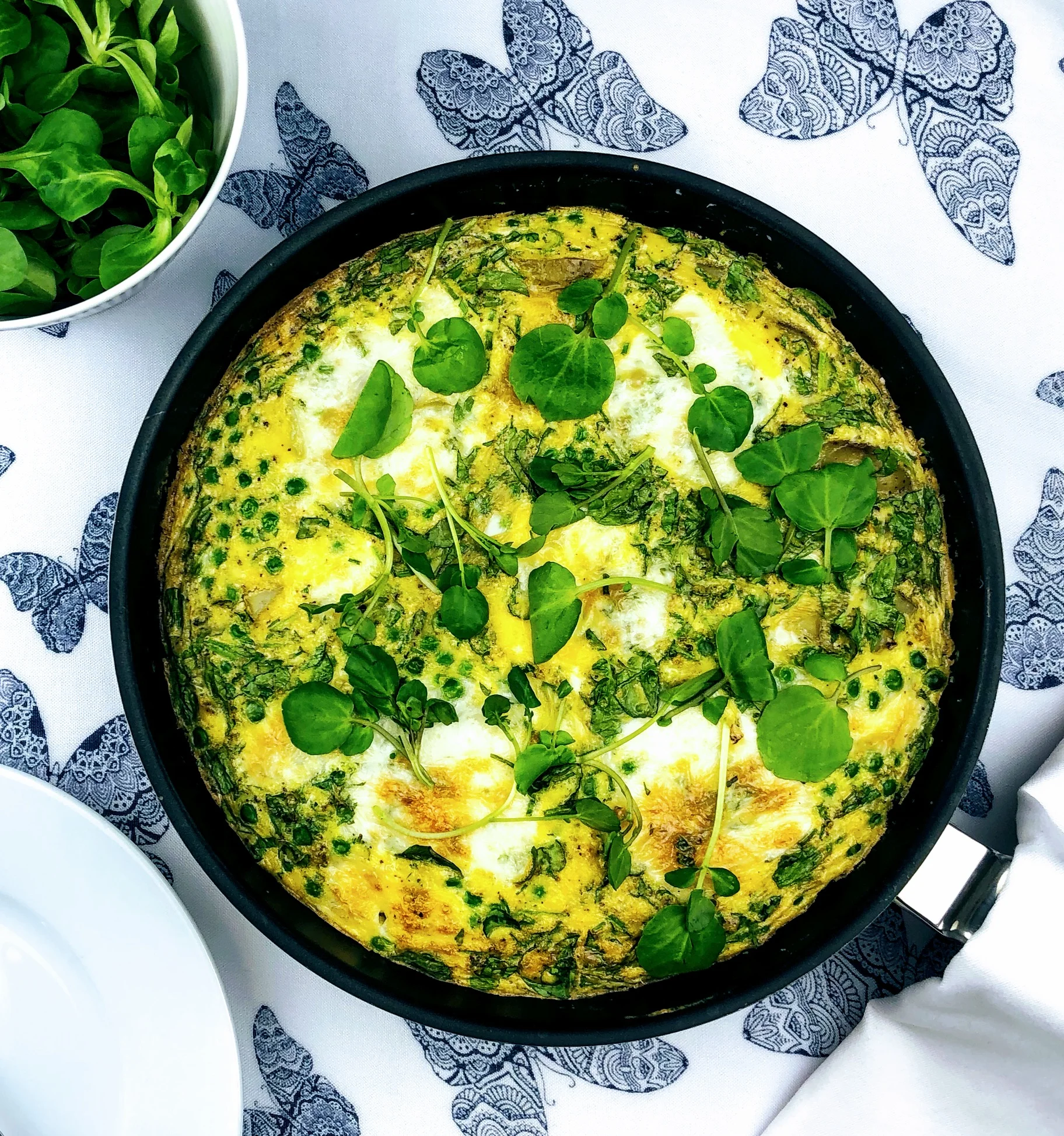 Watercress, Pea and Jersey Royal Frittata with Taleggio Cheese