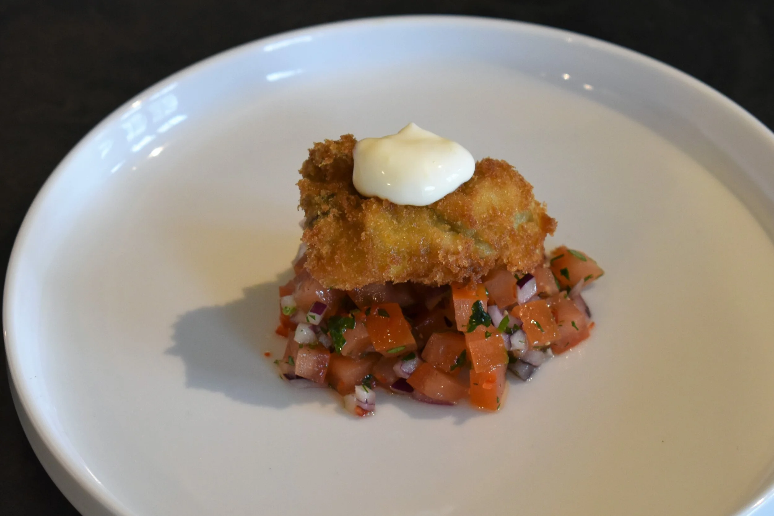 Crispy Fried Oysters with Chilli Tomato Salsa and Lemon Mayonnaise