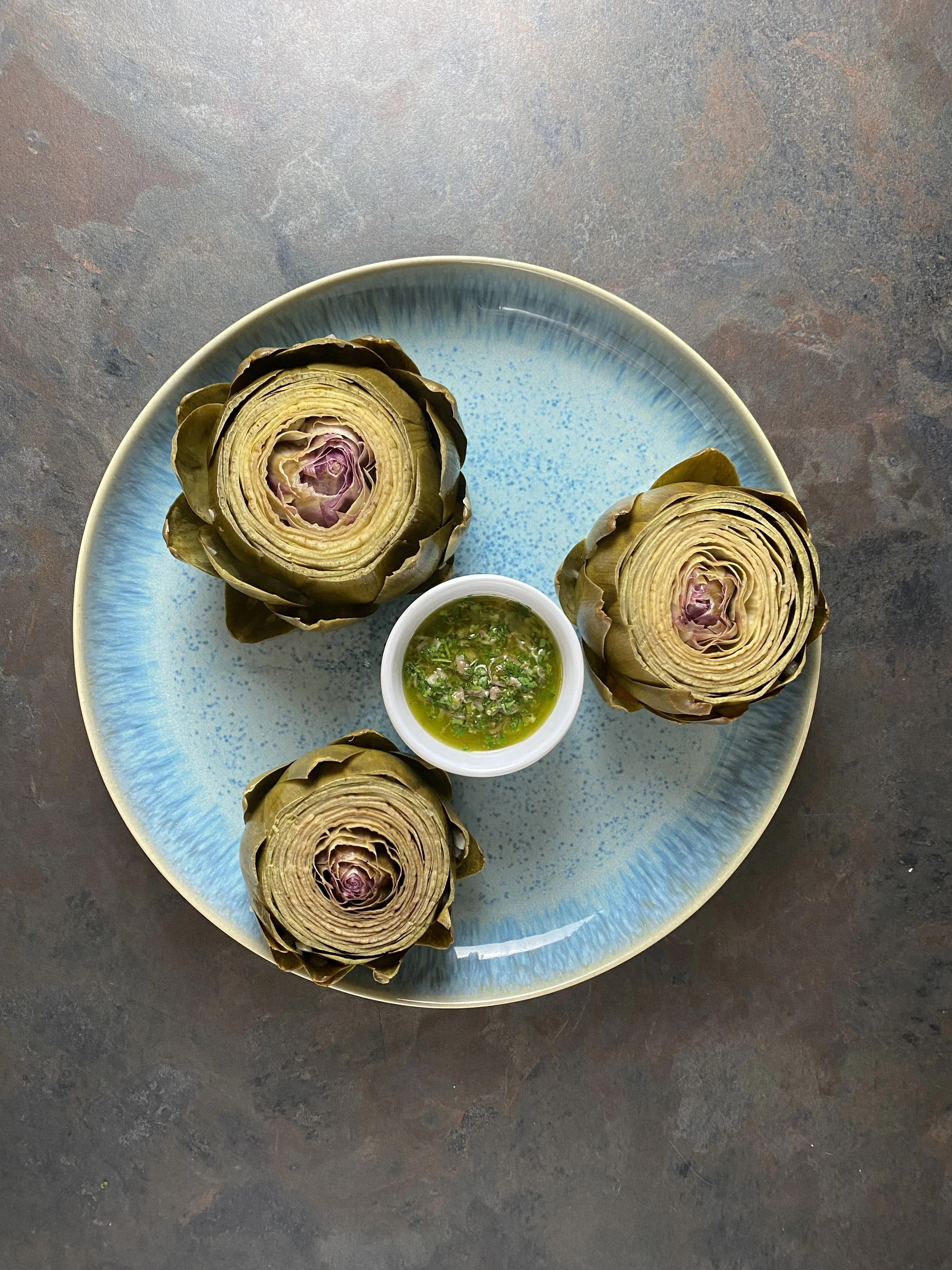 Globe Artichokes with Caper and Anchovy Vinaigrette