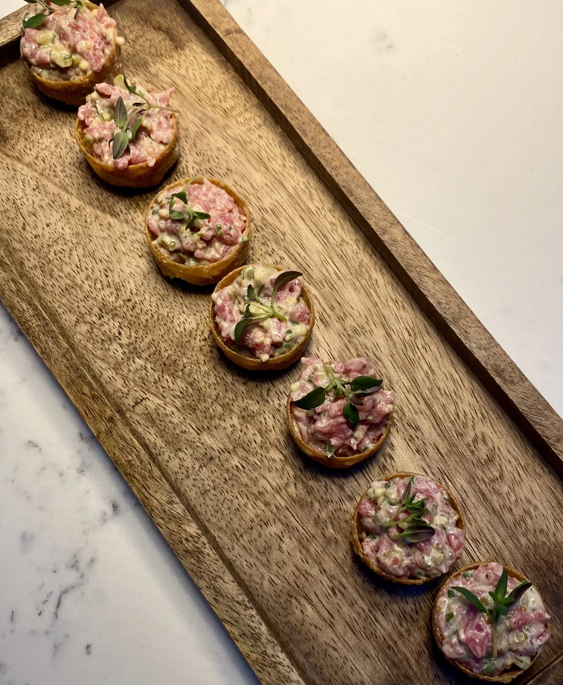 Steak Tartare Croustade with Micro Thyme