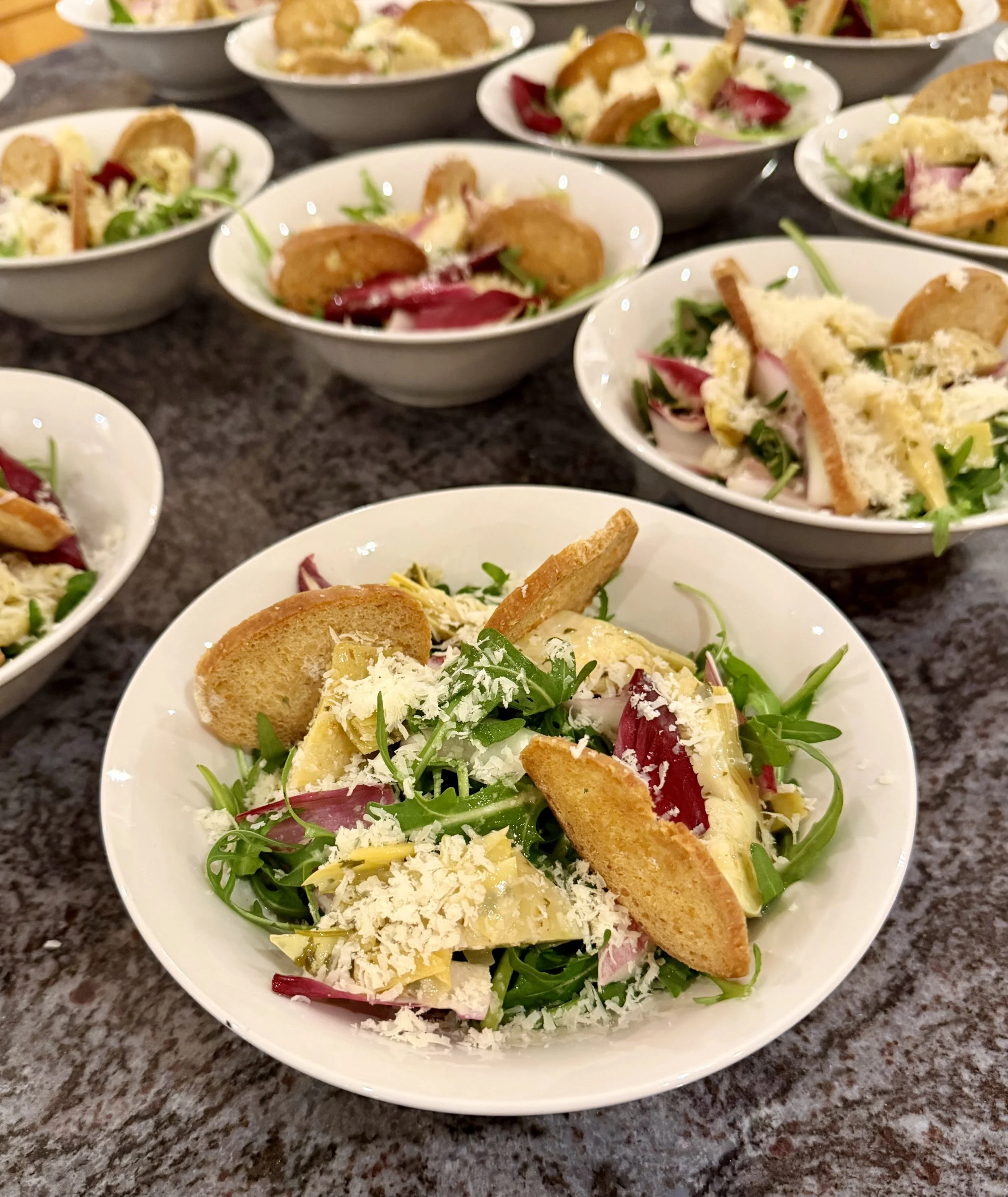Artichoke, Lemon and Parmesan Salad, Sea Salt Sourdough Crostini