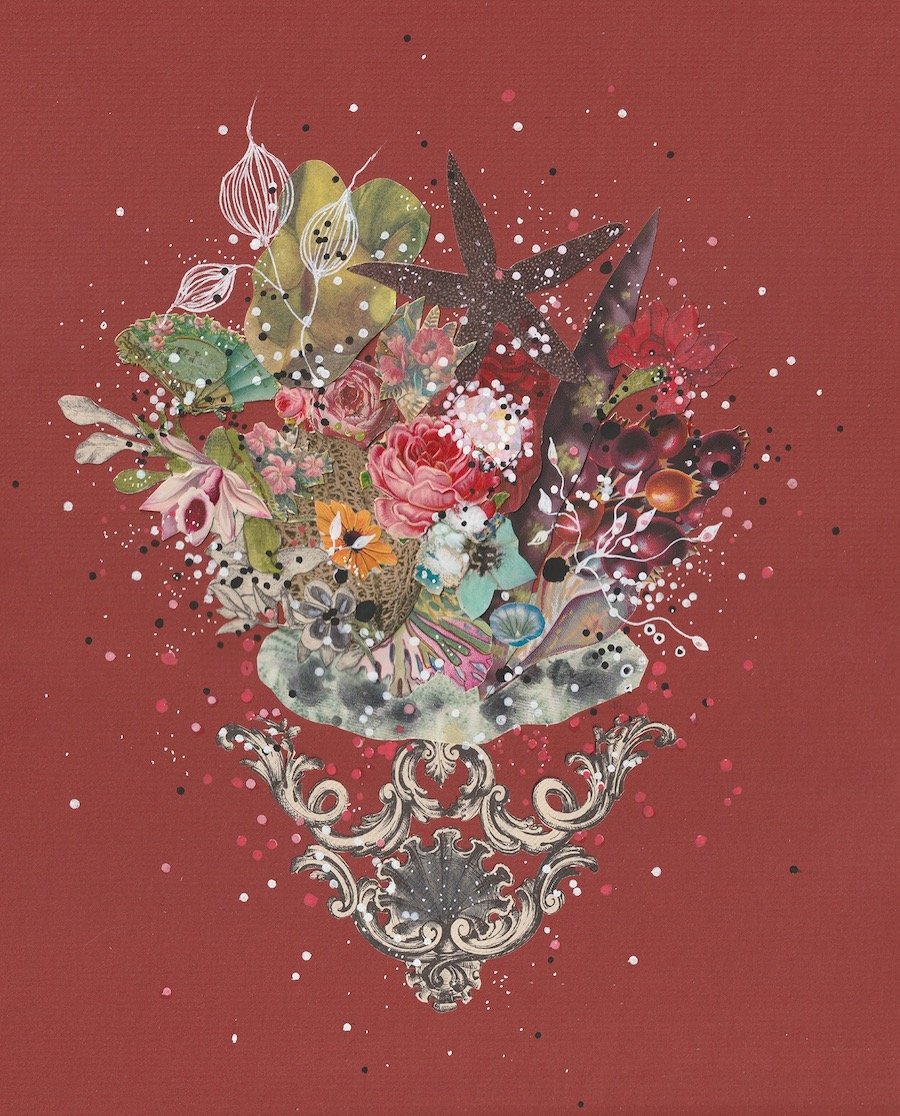 The Exquisite Space Between the Stars & Sea Mixed media on recycled mat, 11” x14” 2023
