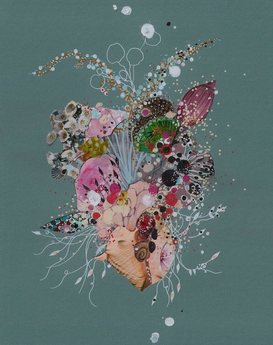 Epiphany of Barnacles Mixed media on recycled mat, 11” x 14” 2022