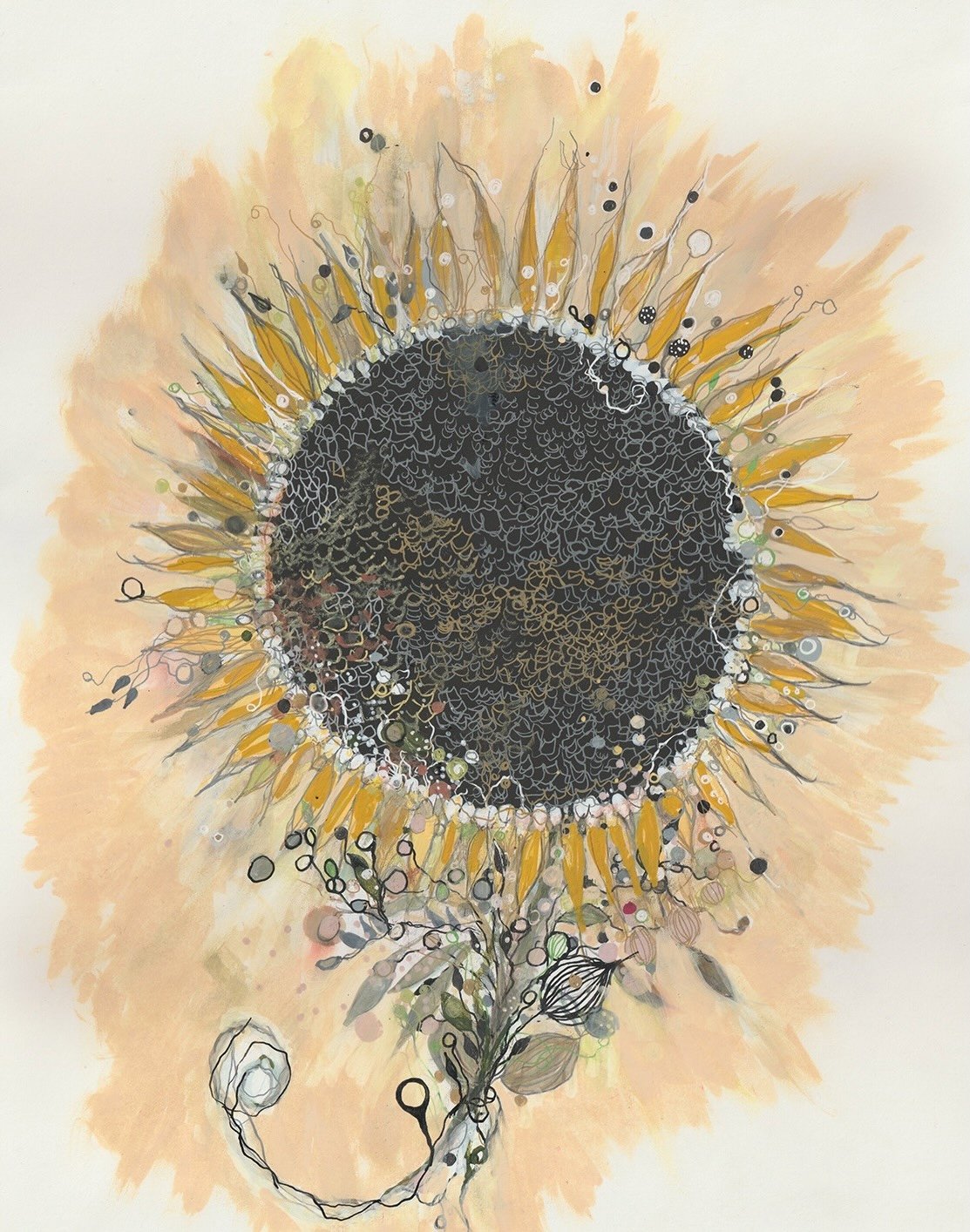 Sunflower Medallion Revisited, 2025. 11" x 14." Please email jennybrownart@gmail.com with purchase inquiries.