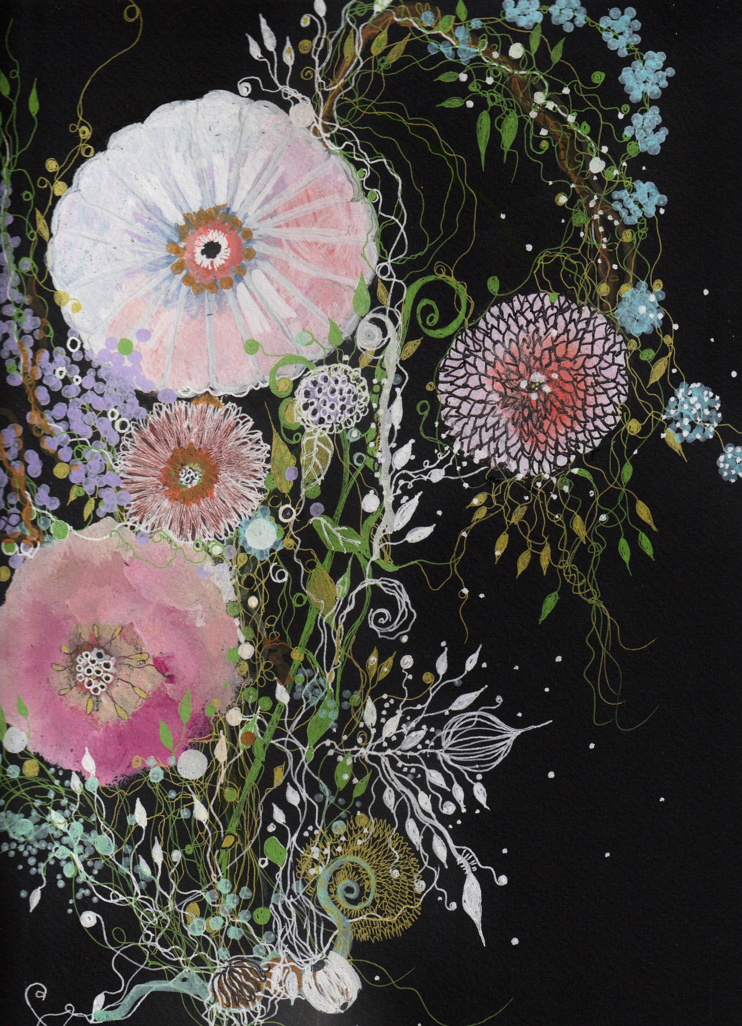 Night Flowers, 2025. 9" x 12." Please email jennybrownart@gmail.com with purchase inquiries