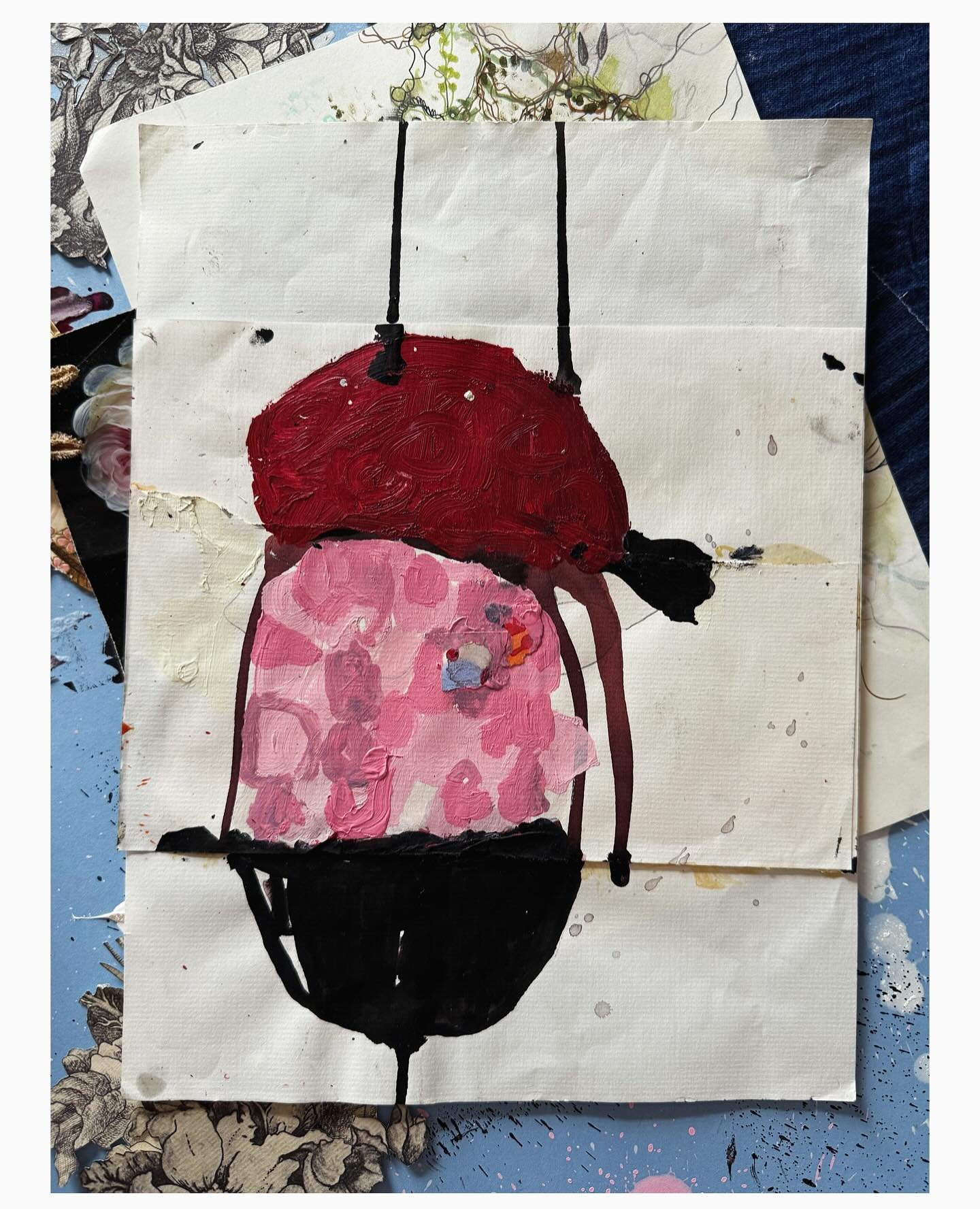 On my desk #fromwhereisit today
1.&ldquo;Untitled Red&rdquo; from my first semester of grad school at SVA (@svamfafinearts) in 2003, and one my favorite pieces I made there. Acrylic, collage, &amp; ink on layer cut paper. Approx. 9&rdquo; x 12.&rdquo