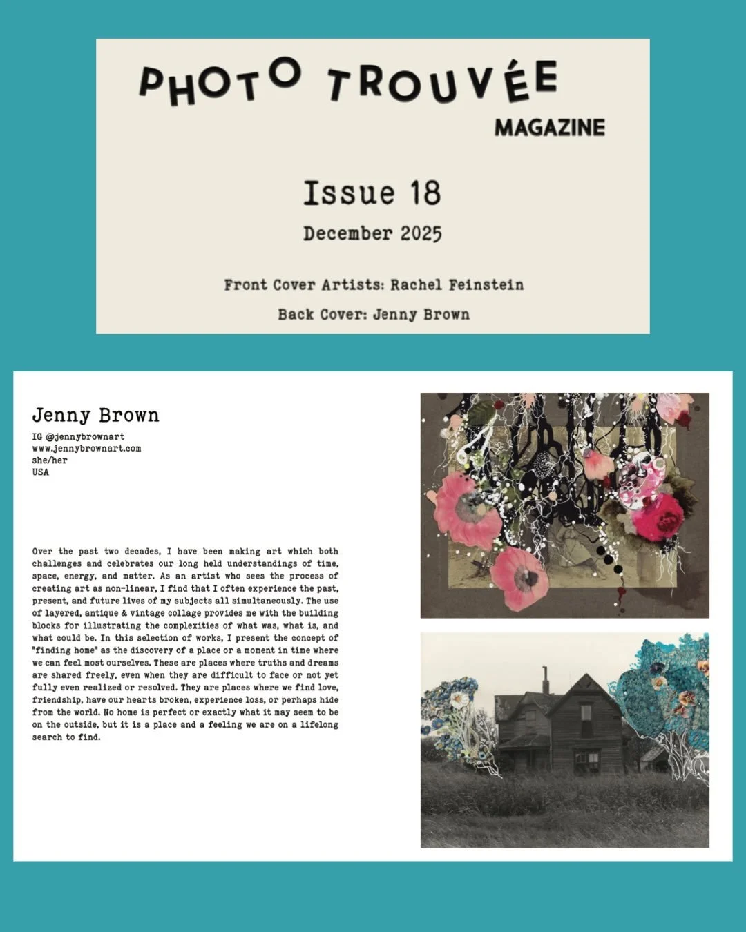 I was already thrilled to be included in @phototrouveemagazine&rsquo;s newly released issue, &ldquo;Finding Home,&rdquo; but today I discovered my collage &ldquo;Daydreamer&rdquo;
was used for the back cover 🥰❤️
Thank you so much to editors Juliana 