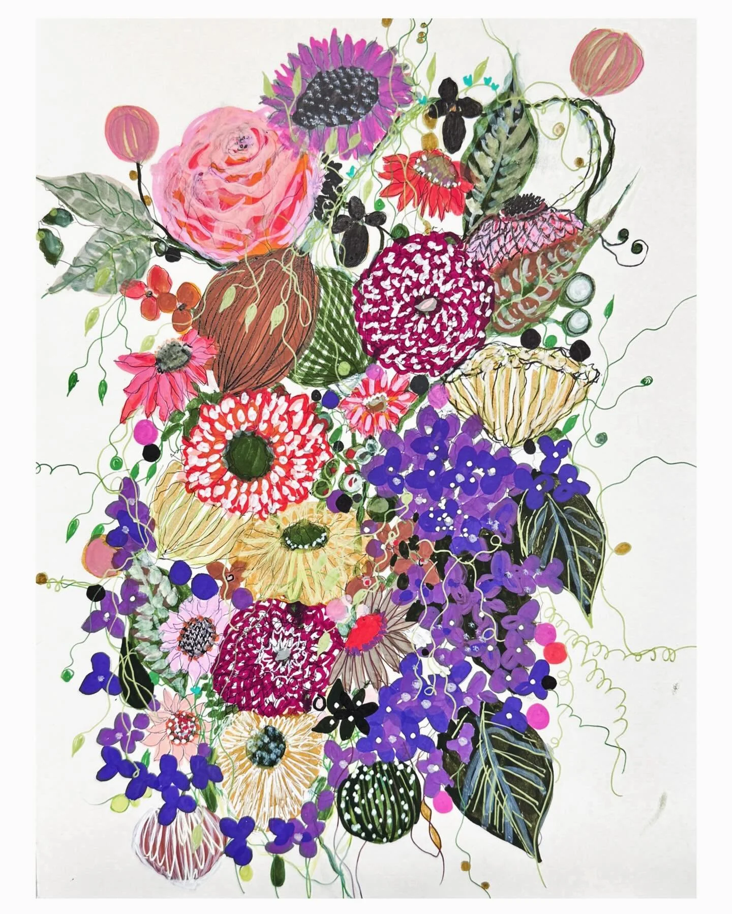 yesterday&rsquo;s drawing meditation 
&ldquo;flowers for words, part 2&rdquo;
mixed media on sketchbook page
.
#jennybrownart