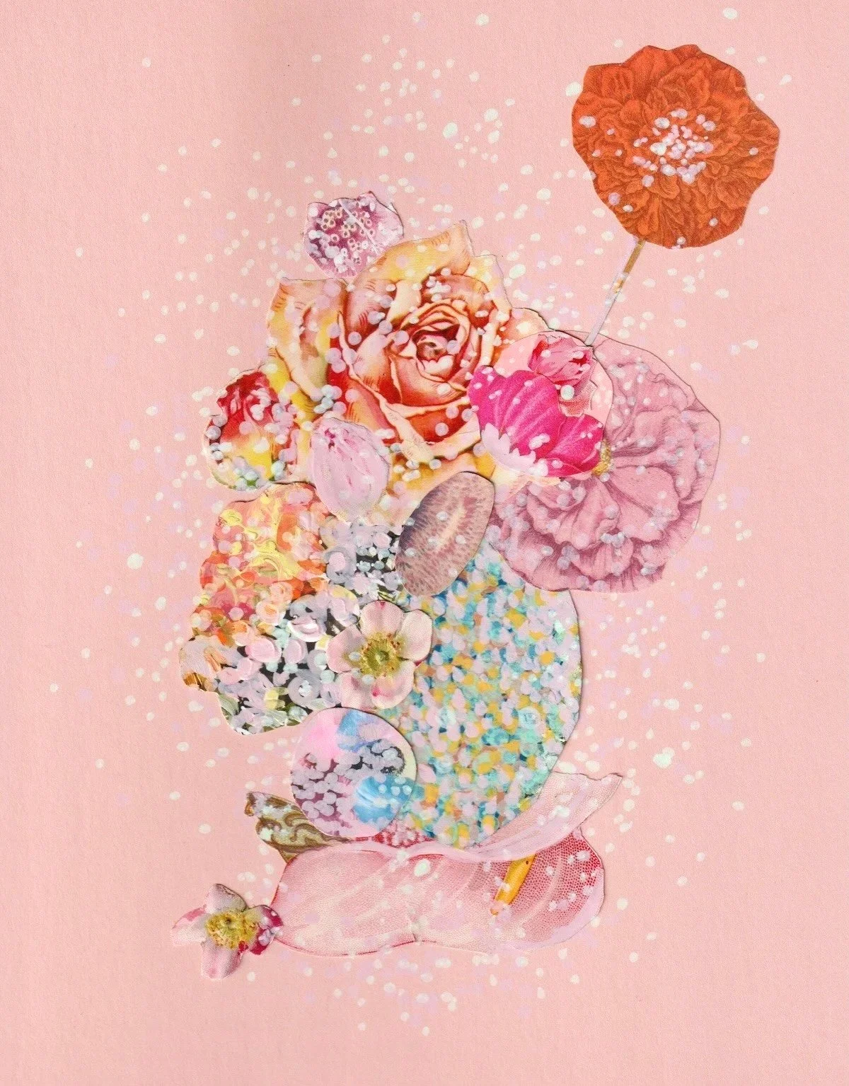 Pink Plouf, 2025. 8" x 10."  Mixed media on recycled mat board. Please email jennybrownart@gmail.com with purchase inquiries