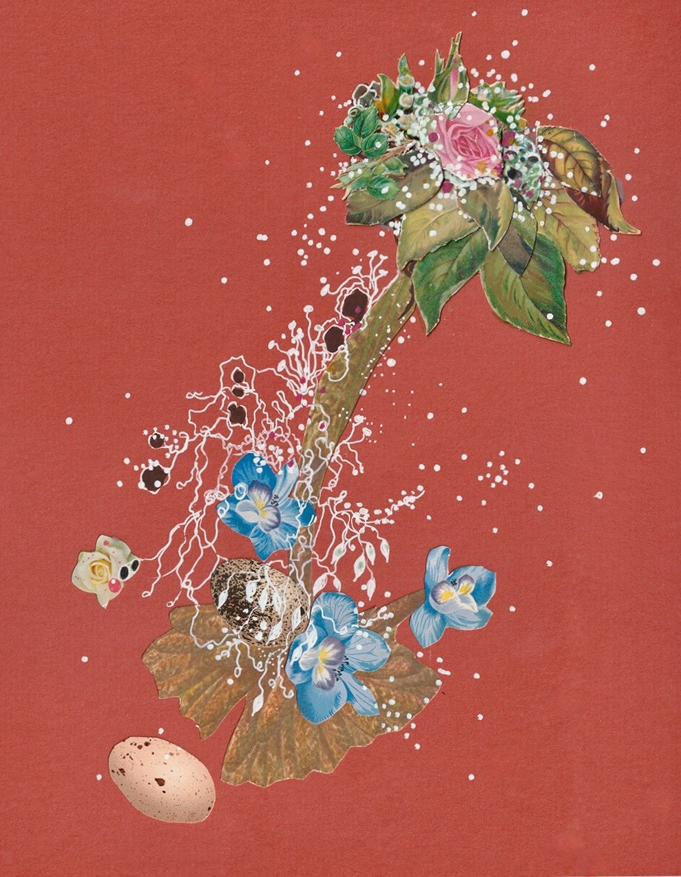 Nest for a New Rose, 2024.  Mixed media on recycled mat board. Available from PXP Contemporary, please email info@pxpcontemporary.com