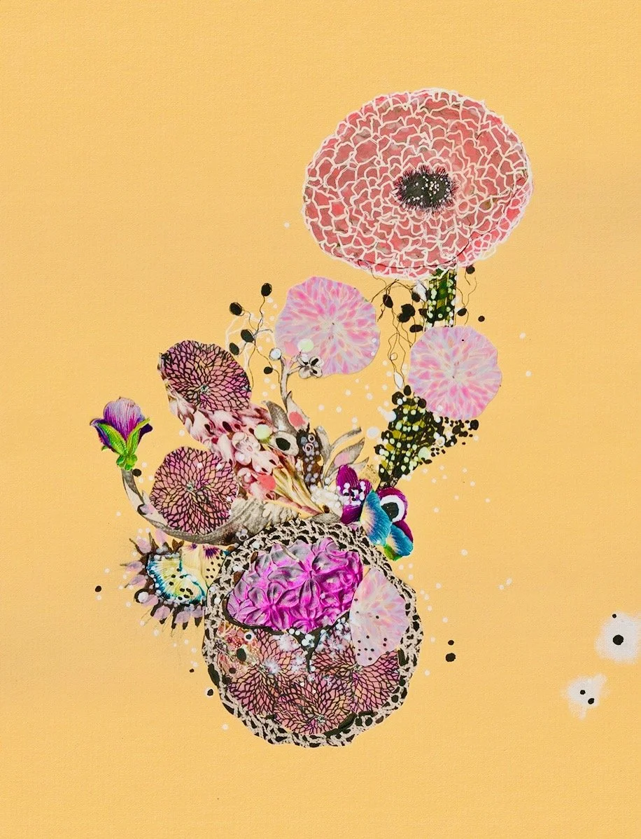 Pink Lemon & Prickly Branch, 2026. Mixed media on recycled mat board, 9"x12." Please visit https://collierwest.com for price & purchase details.