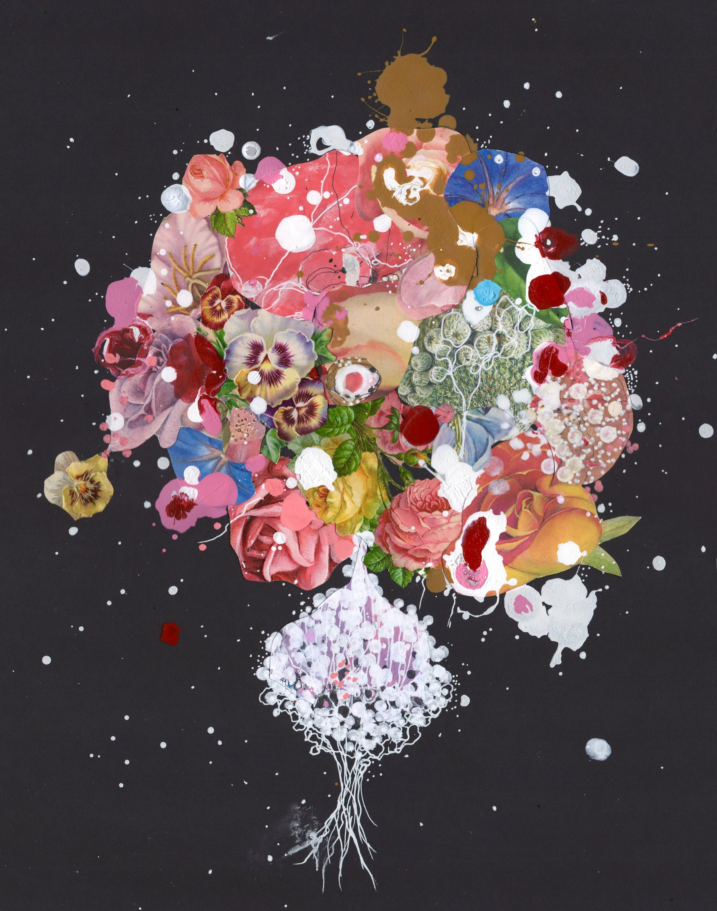 Night Poppy, 2023. Mixed media on recycled mat. 11' x 14." Please email jennybrownart@gmail.com with price & purchase inquires