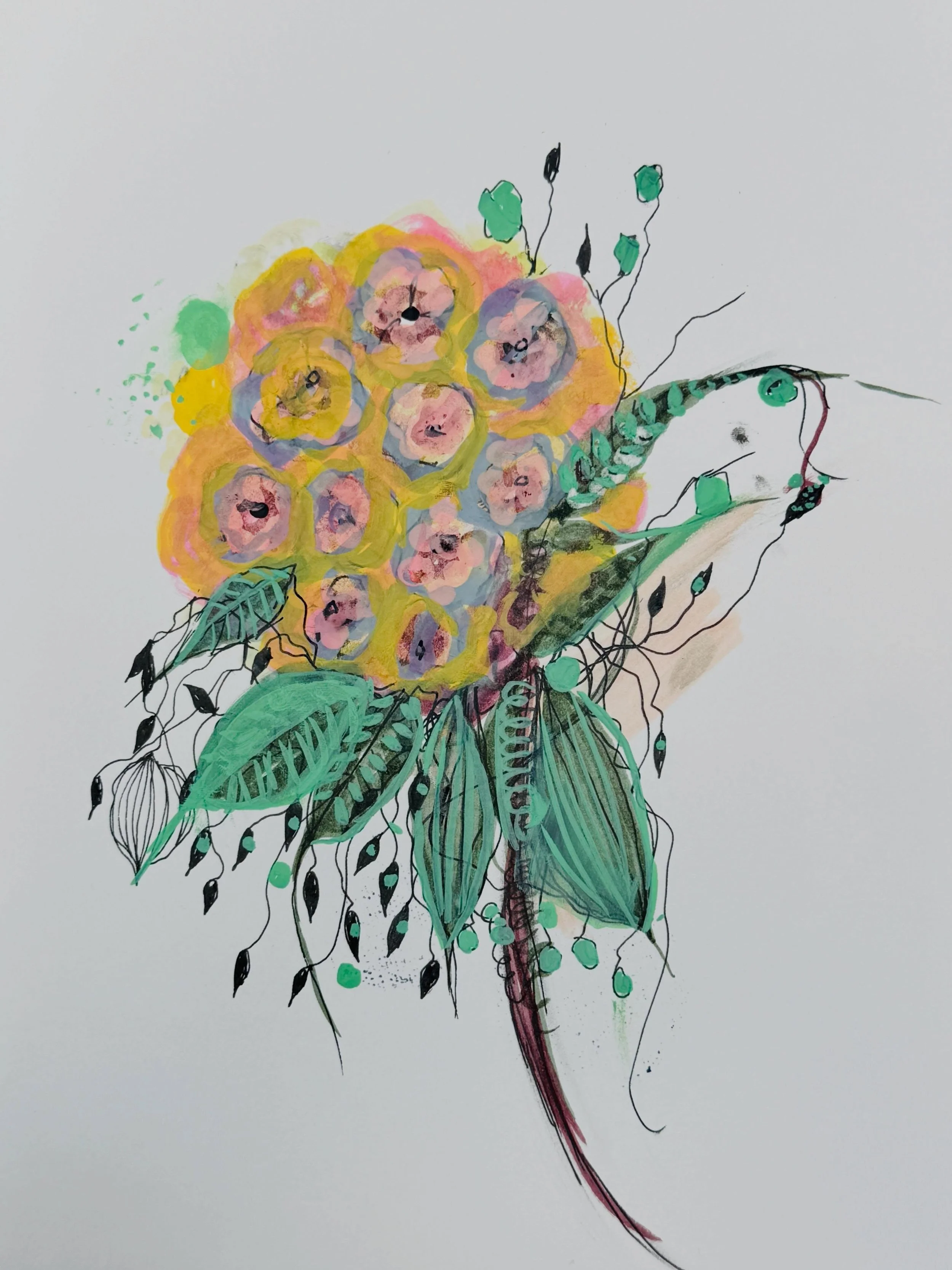 Added to the May Sketch Sale
&ldquo;lemon-leaf hydrangea&rdquo; 
$55 includes US shipping
The details:
All sketches pen, ink, acrylic, &amp; pencil on sketchbook paper
Sketches are approximately 8&rdquo;x 11,&rdquo; and sold as is (some frayed edges)