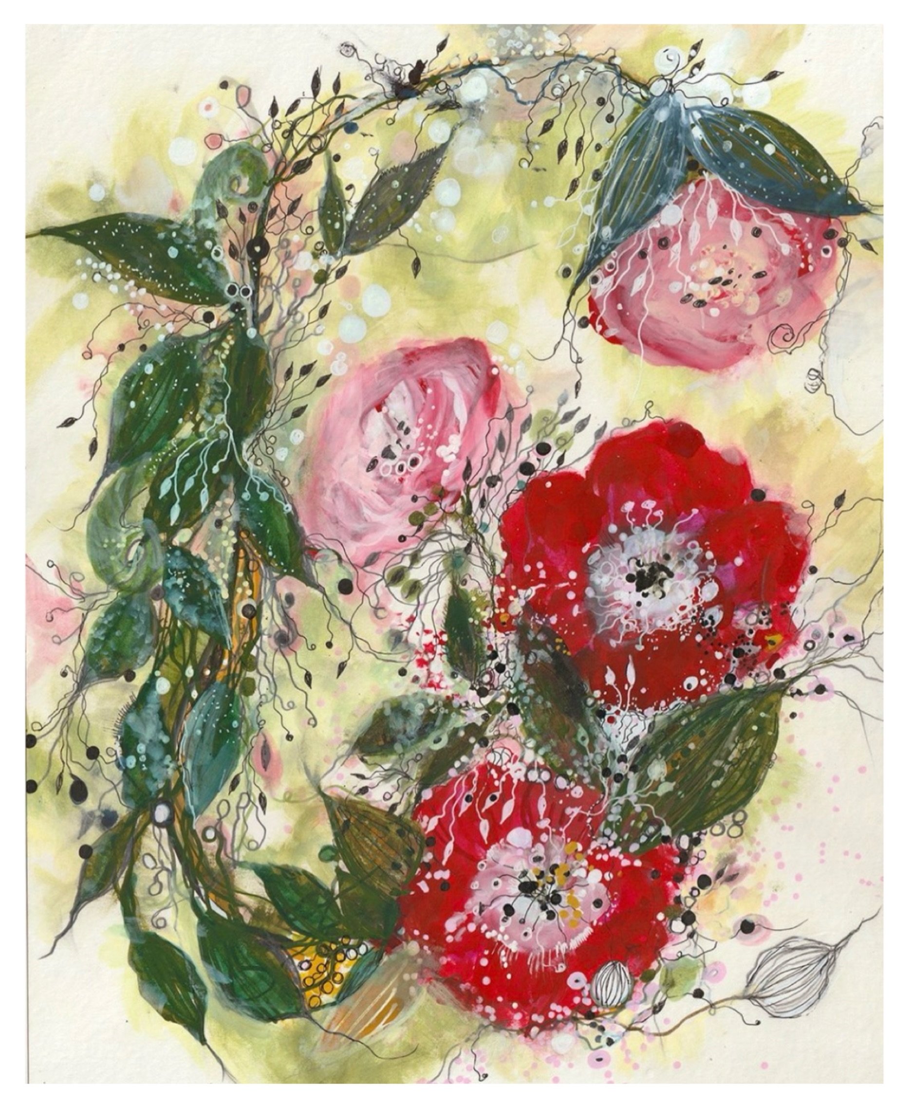 works on paper
&ldquo;hanging roses&rdquo;
pen, watercolor, ink, acrylic, &amp; pencil on paper
11&rdquo; x 14&rdquo;
dm for price &amp; purchase info
&bull;
#jennybrownart #worksonpaper