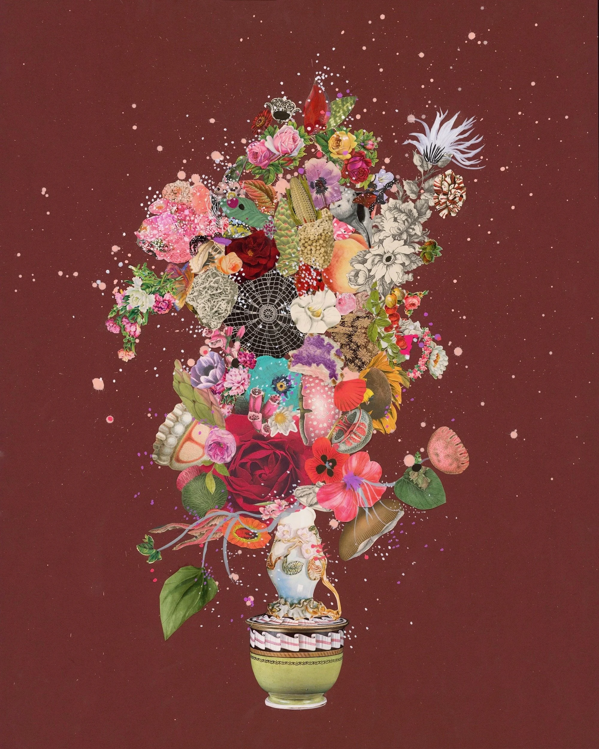 A Long Drink of Flowers, 2025. 32" x 40." Mixed media on recycled mat board. Please email drydengallery @ ppfdg.com with purchase inquiries