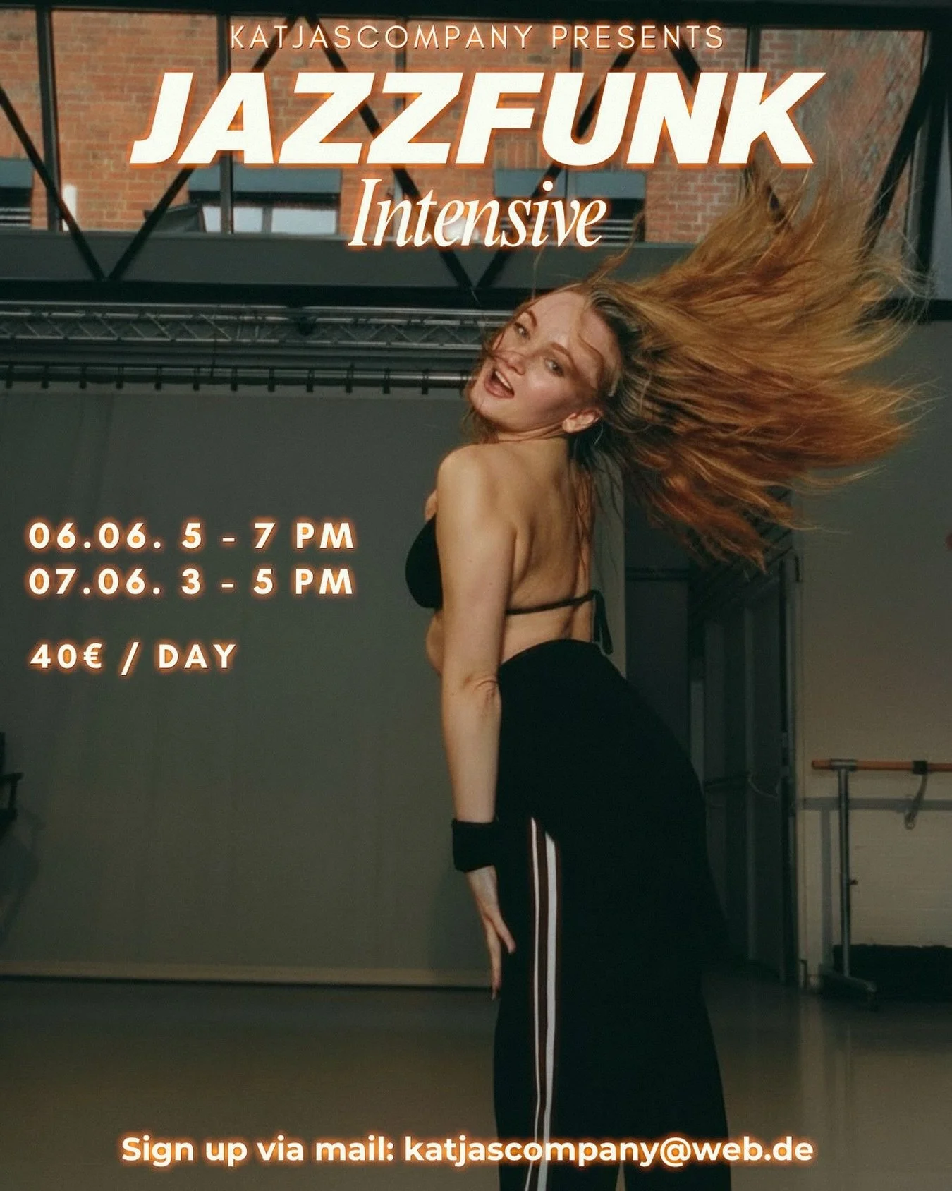Next Jazzfunk Intensive now officially with a flyer - 6.+7.06. 😍🔥 Some already know! ✨This one is gonna be fire, join us for some stage &amp; performance vibes! Sign up via mail: katjascompany@web.de 💌 Open Level, 2 days focus on one choreo, minds