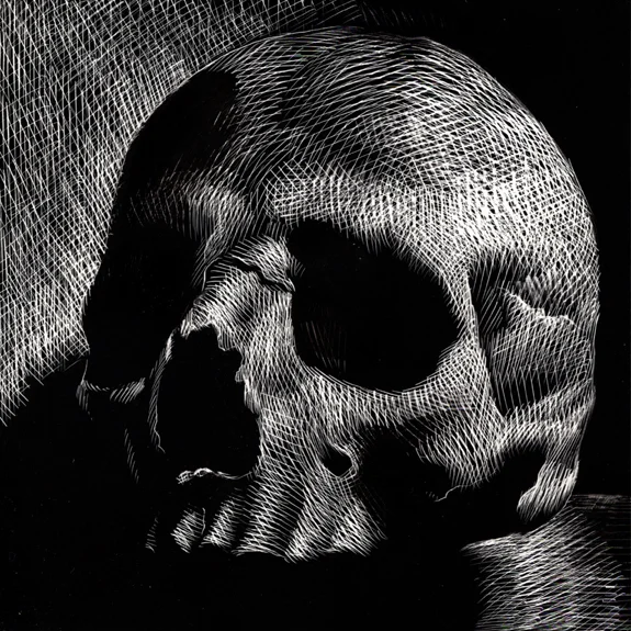 kurt brugel scratchboard book illustrator Skull 07.jpg