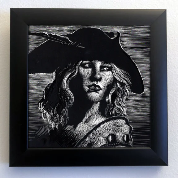 010 Bloody Sevens scratchboard art FRAMED.jpg