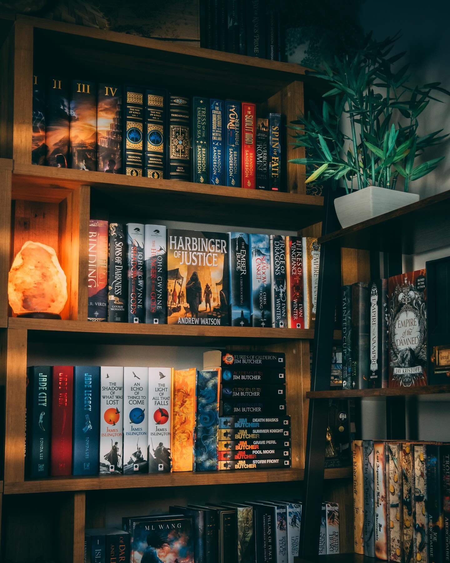 Fantasy book shelf super sunlight Saturday shot 🤌

📚 What are you reading currently?

Extra alliteration today after @thefantasynovice and @veldonreads made horrific posts 😤

I&rsquo;ve got a couple books on the go. Spin of Fate, Kraken Rider Z, a