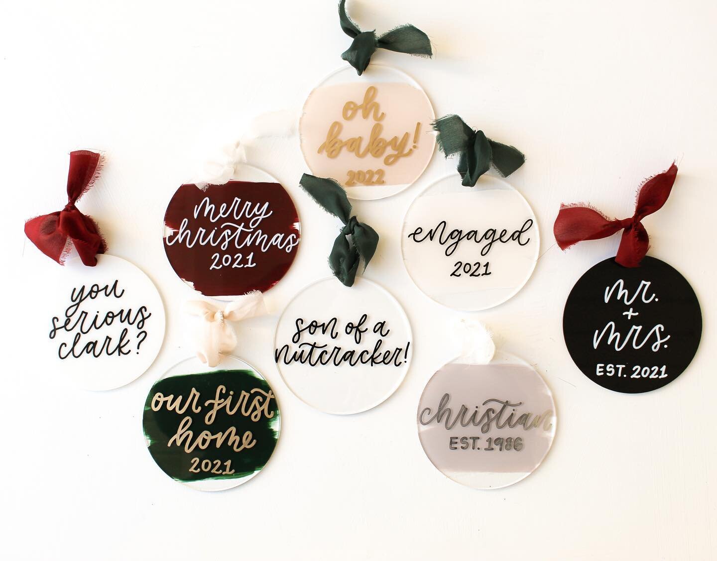 Final Holiday Shop listing - the ever so popular acrylic ornaments, and new this year: frosted acrylic stocking tags! ❤️

There are several options of ornaments to choose from + you can personalize them however you&rsquo;d like! These make the best g