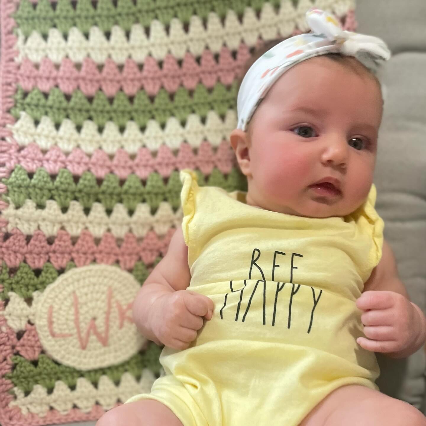 More baby content! This time it&rsquo;s Logan Kay and her @caitireenscrochet blanket. This is such a beautiful pattern and I loved the green, pink and white colors.