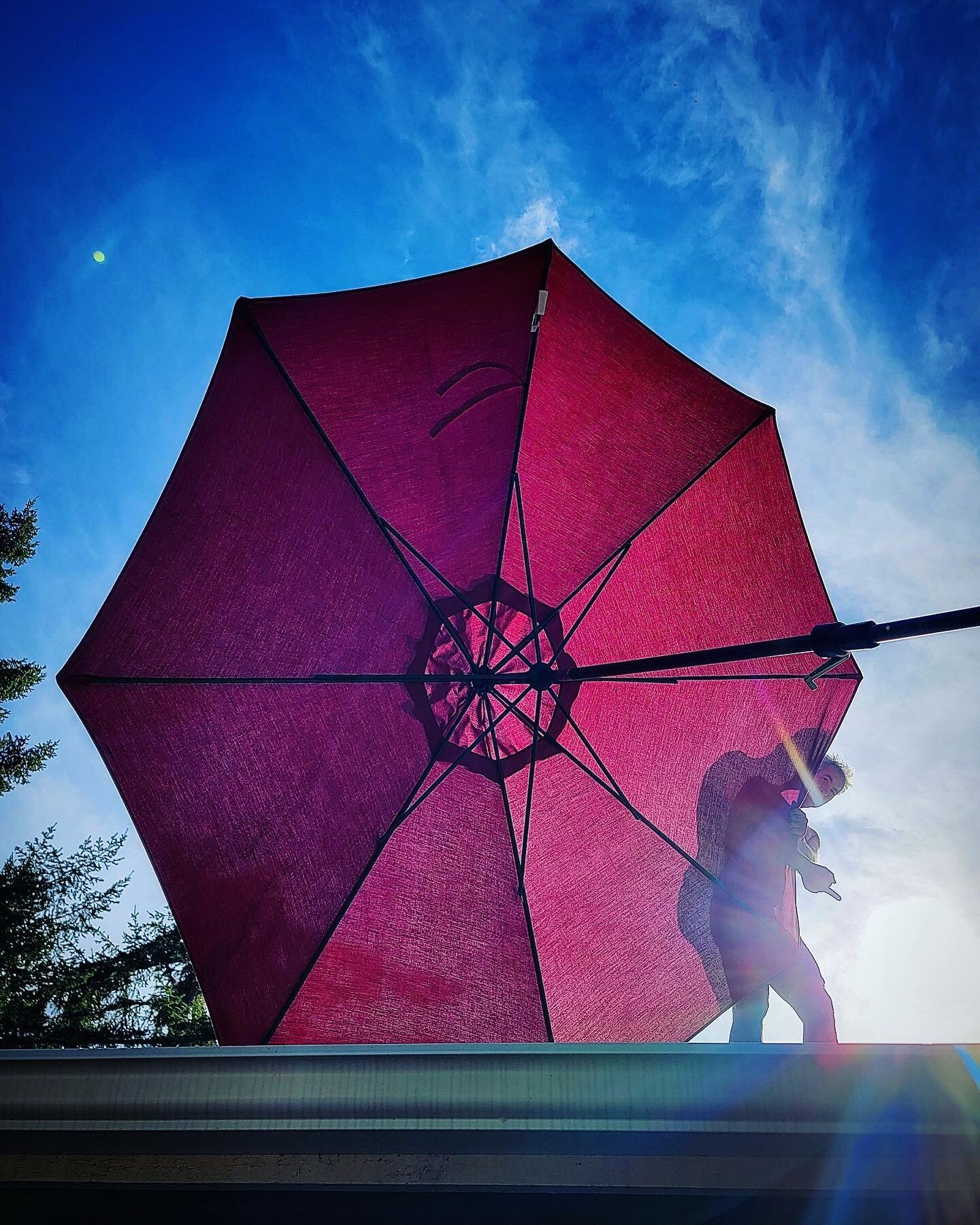 Yesterday&rsquo;s vacation excitement&hellip;..a gust of wind blew the deck umbrella up on the roof and I climbed up to retrieve it.  Photos by @balampman  #thingstodoonvacation #umbrella #ontheroof