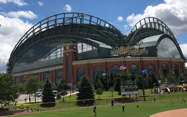 Miller Park with the roof open on a summer day