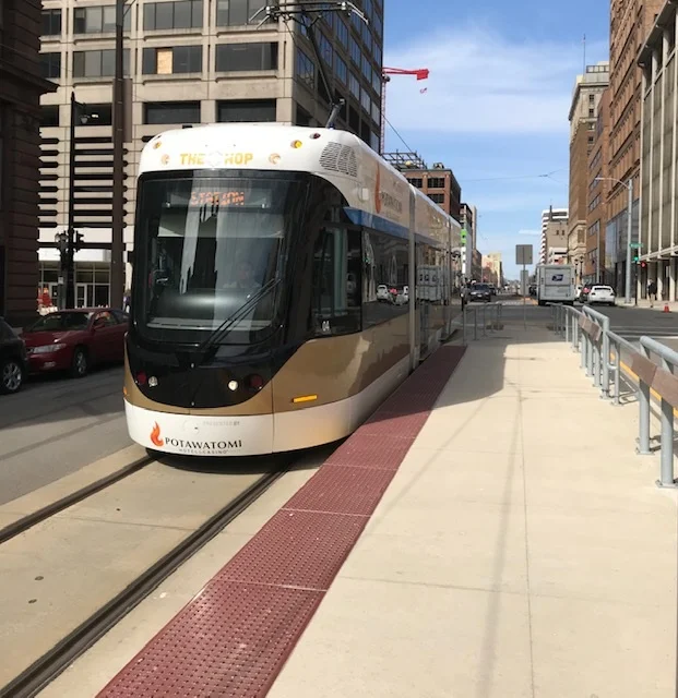 The Hop Streetcar heading through Downtown