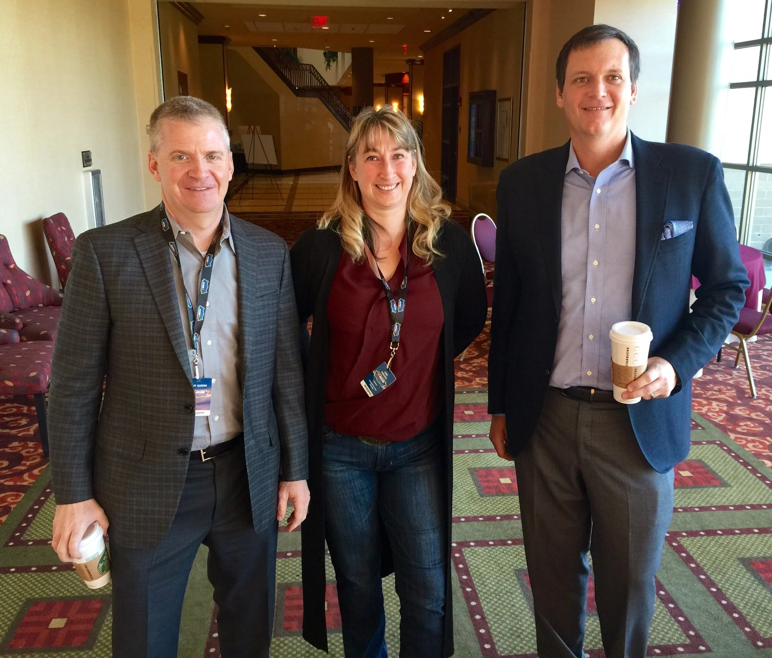 Running into NASCAR Driver Jeff Burton and NASCAR Crew Chief (and Mainer) Steve LeTarte while waiting to present at the NASCAR Summit.