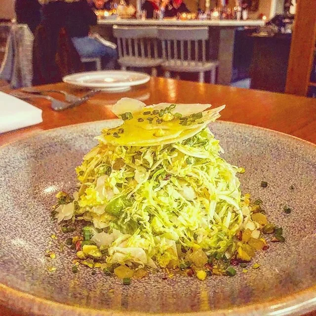 It&rsquo;s back! Shaved brussel sprout salad, candied lemon peel, pecorino, pistachios &amp; extra virgin olive oil. #italianfood #supportlocal #supportsmallbusiness #italian #salad #fresh #spring #pistachio #pecorino #lemon