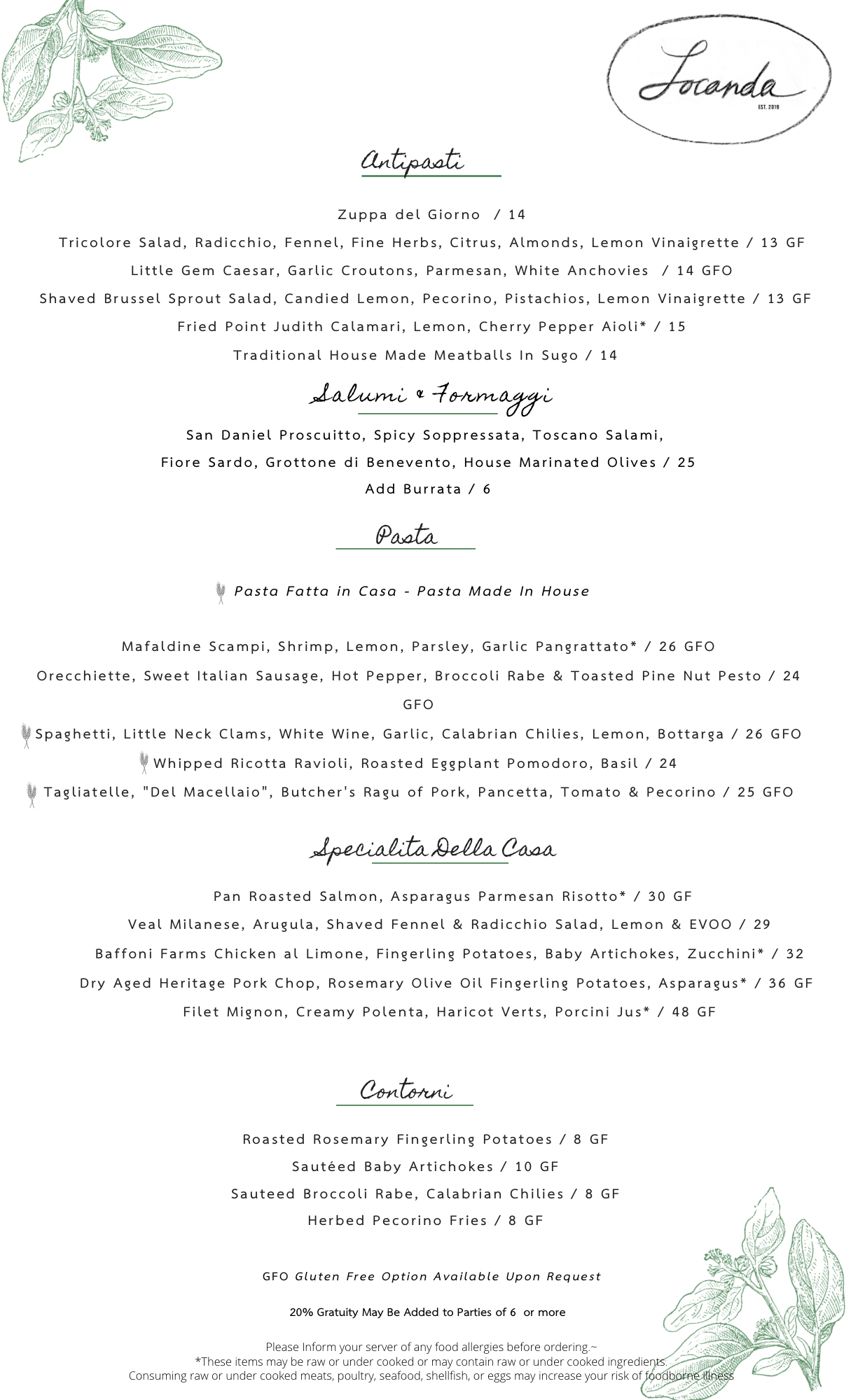 Download Dinner Menu (PDF file) - Monastero's - Ristorante