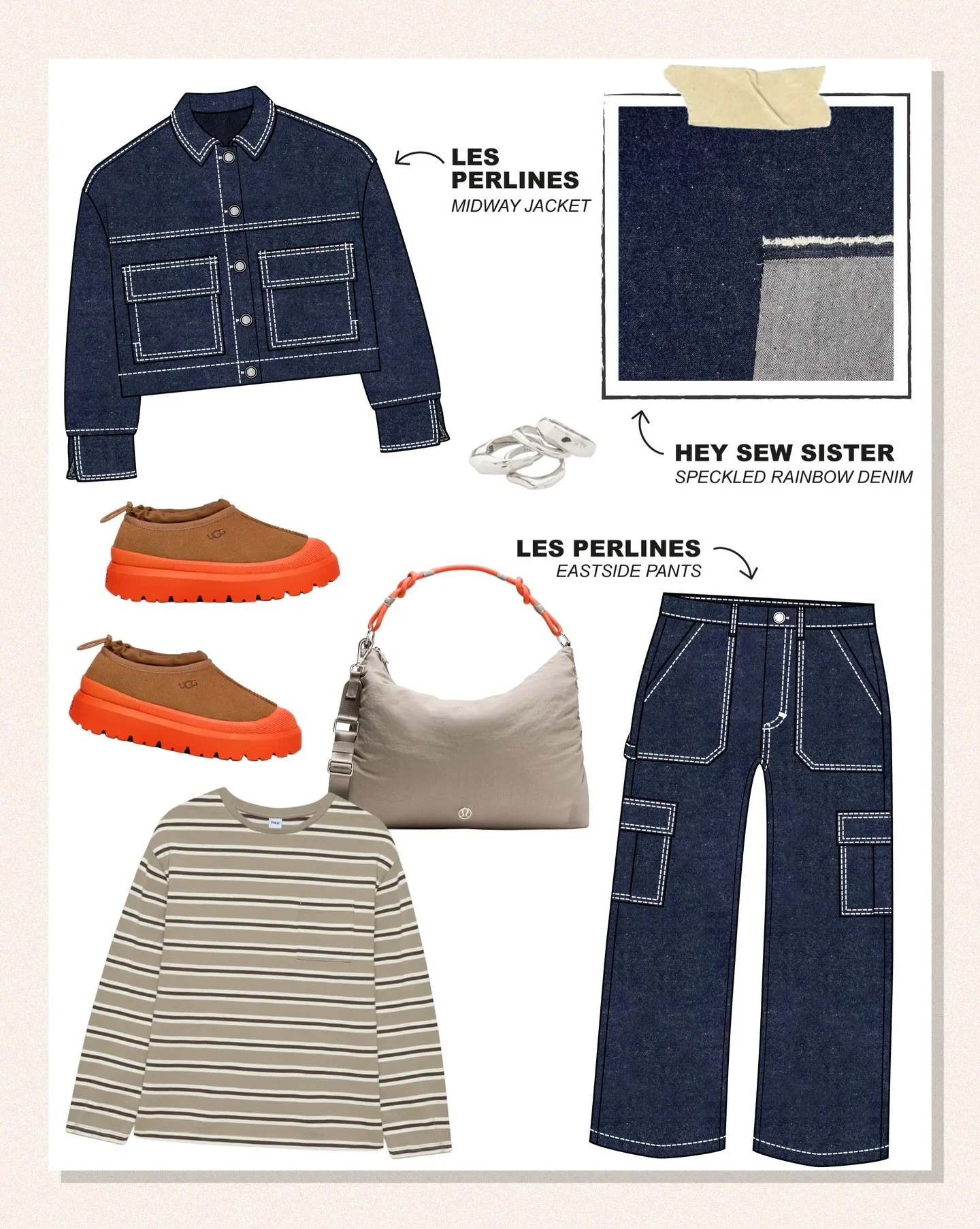 A fun pop of color for the last sewing inspo of the week! ✨🦺 low key obsessed with these booties, they&rsquo;re SO fun!

✿ Patterns: The Midway jacket + the Eastside pants @les.perlines (that&rsquo;s me! 🙋🏻&zwj;♀️)
✿ Fabrics: Speckled rainbow deni