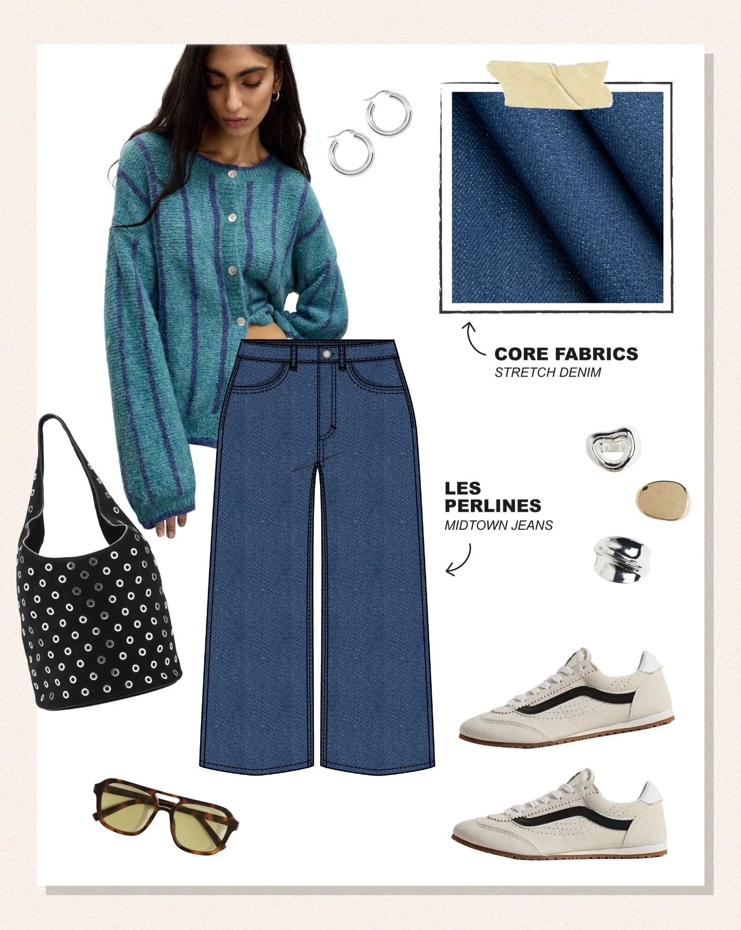 I know some ppl find the cut off bodies unsettling in a collage like this😅 But I just had to bc I loooove the color combo on that cardigan 💙🩵

✿ Pattern: The Midtown jeans @les.perlines (that&rsquo;s me btw!!)
✿ Fabric: Stretch denim from @corefab