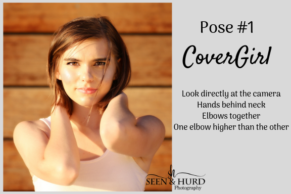 I love this pose because it creates some visual interest and answers the question - “what do I do with my hands?”. The key to making this pose successful is a direct gaze into the lens and keeping the higher elbow parallel to the ground.