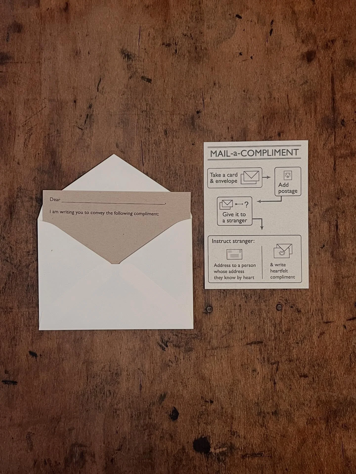 In the Fresh Prints box:
Mail-a-Compliment Cards
.
Came across a stack of these cards and felt like we might need small acts of kindness right now. These cards were developed in honor of the late &amp; wonderful @karimarboe This was a favorite activi