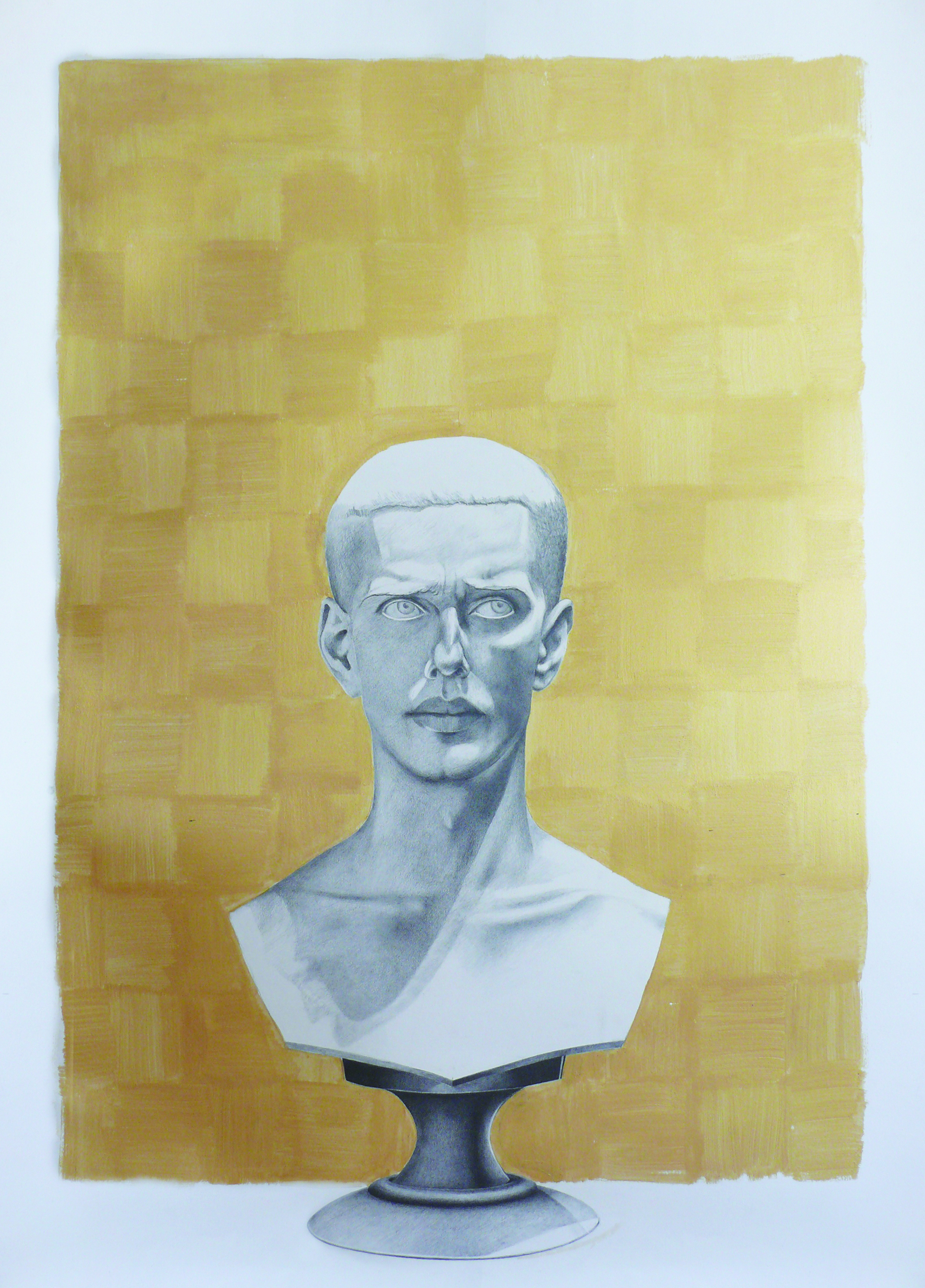 Autoretrato positivo , 2001. Pencil and gold paint on paper. 32 x 46 inches.