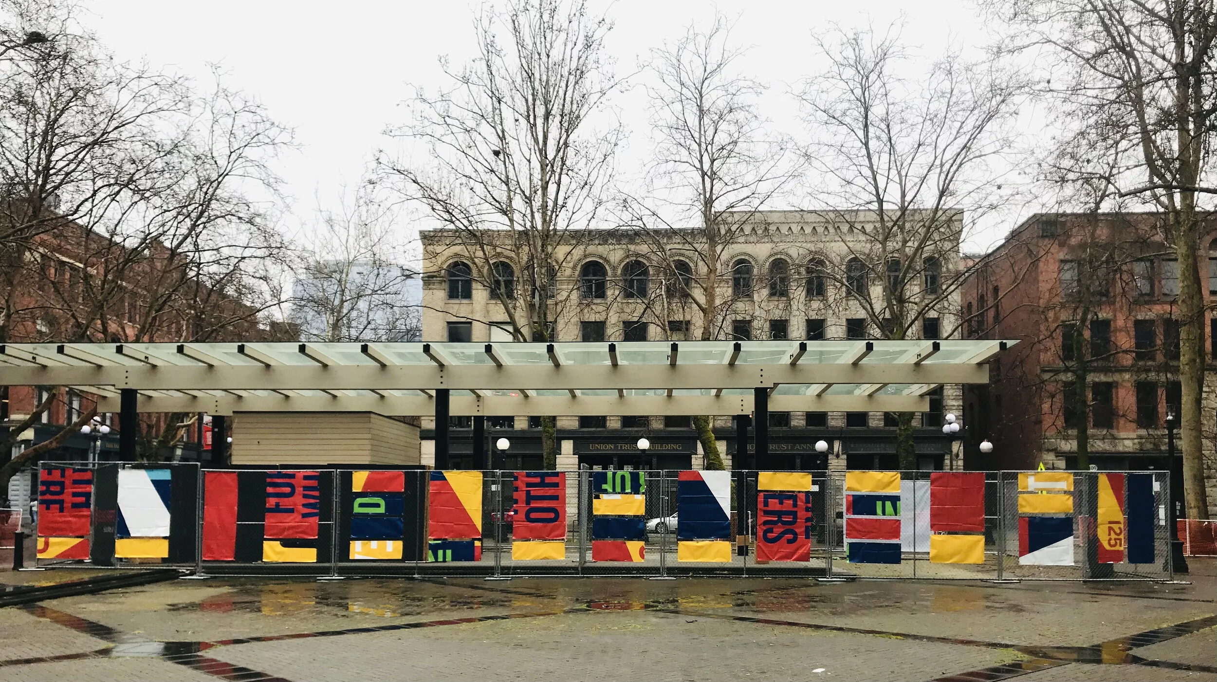   Untitled,  2021. Recycled Vinyl from promotional banners. 4 x 8 feet (13 panels).  