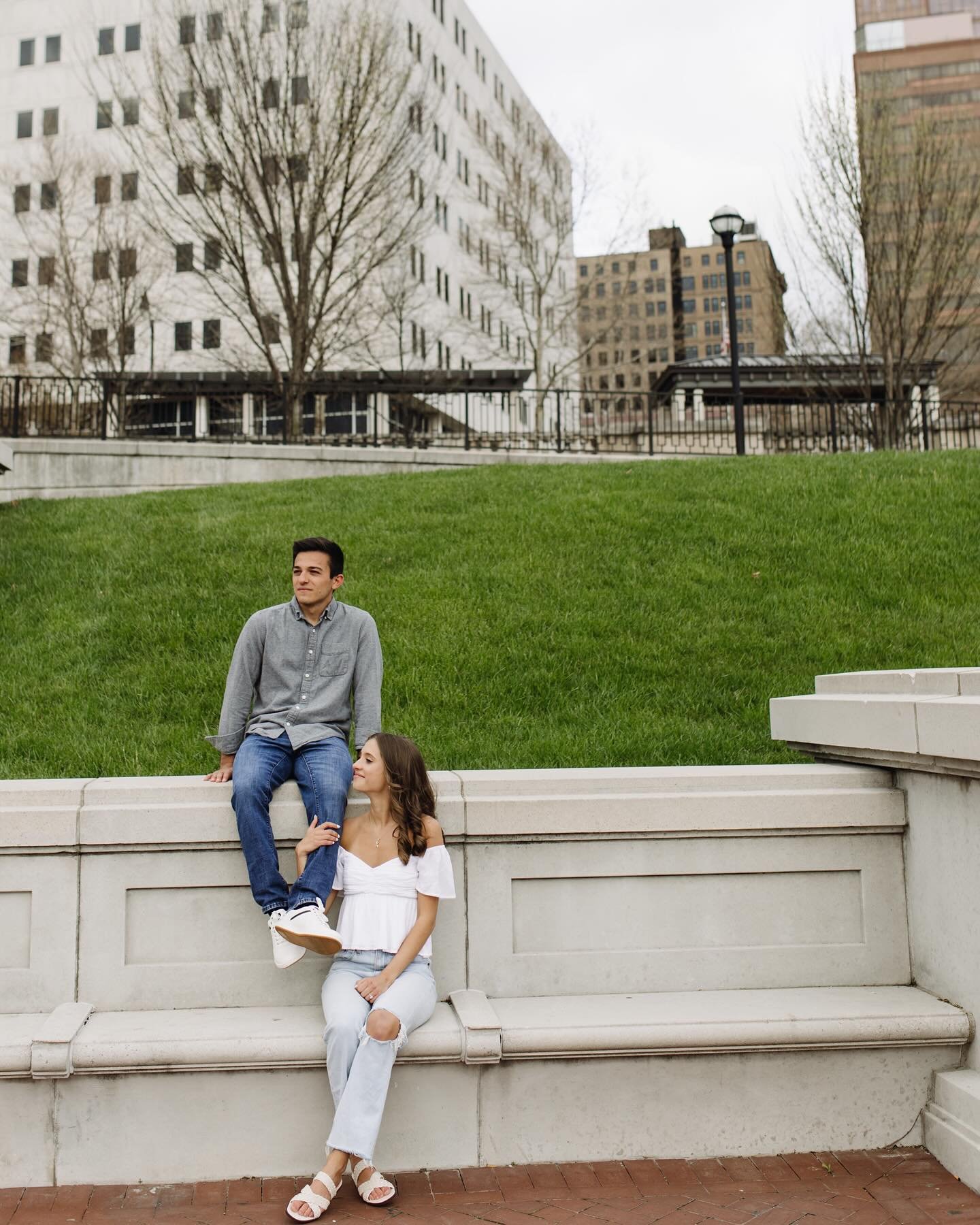 Emily + Antonio&rsquo;s ~totally not cold at all~ engagement session in downtown Columbus. I firmly believe this night is what manifested our current beautiful weather. Thanks for making some magic with me cuties!