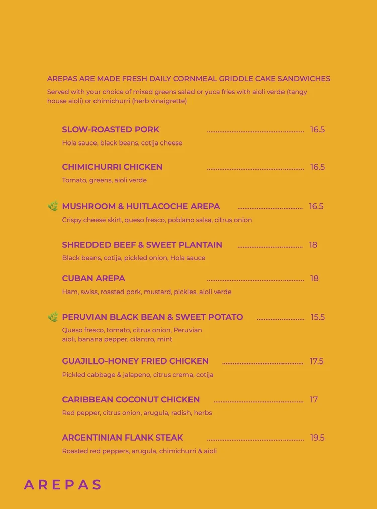 Menu — HOLA AREPA