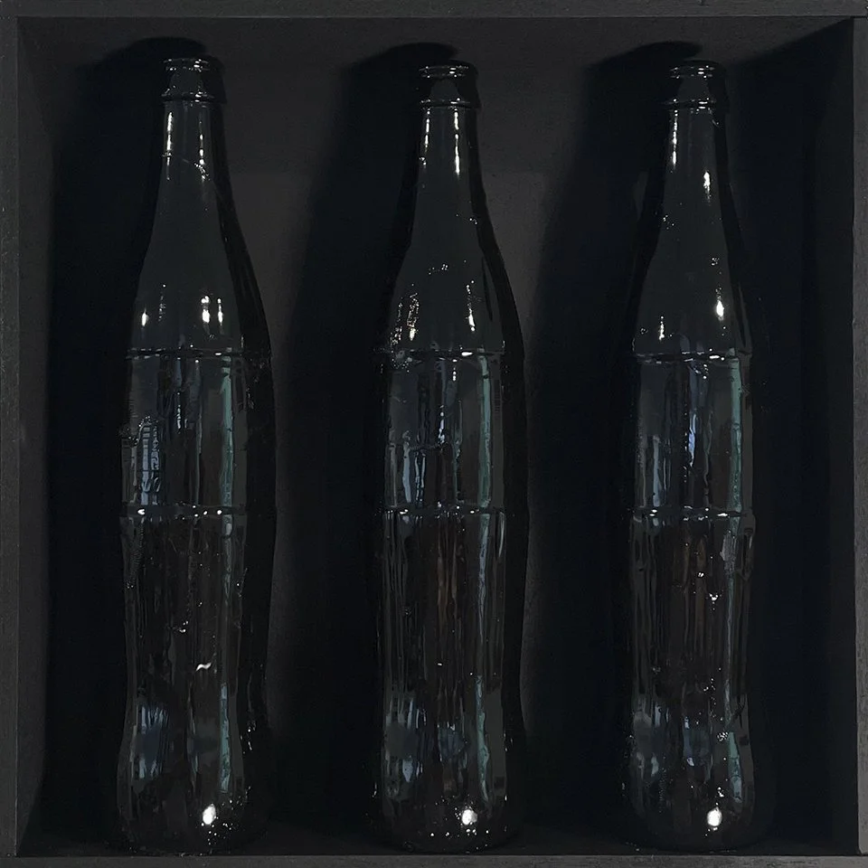  “Threesome: Venus in Furs” Three painted Mexican Coke bottles in a custom-built wall display. 