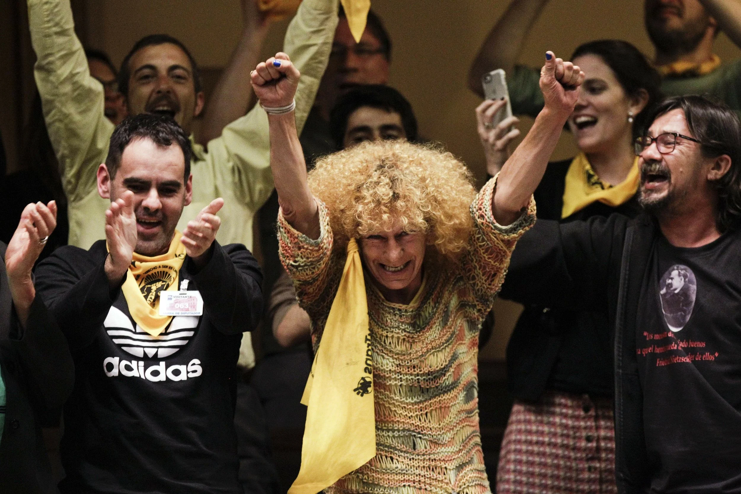 Activists celebrate the approval of the Comprehensive Law for Trans People (Matilde Campodonico/Associated Press).