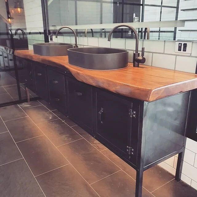 Nice to get a photo of this vanity we made last year now the building is near completion. #interiors #interiordesign #bathroomdesign #fabrication #industrial #industrialfurniture #newzealanddesign #nzdesigner #vanity