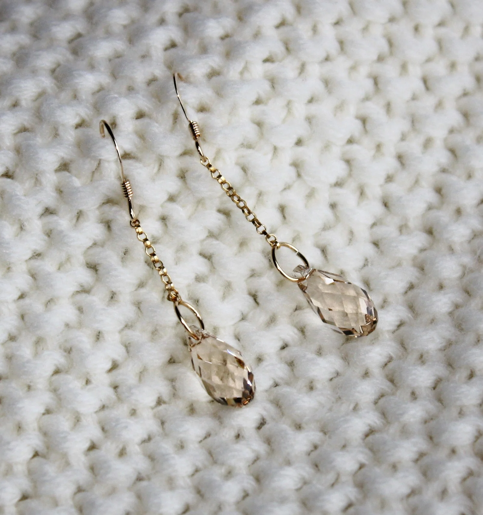 Swarovski Briolette Earrings on Gold Filled Chain